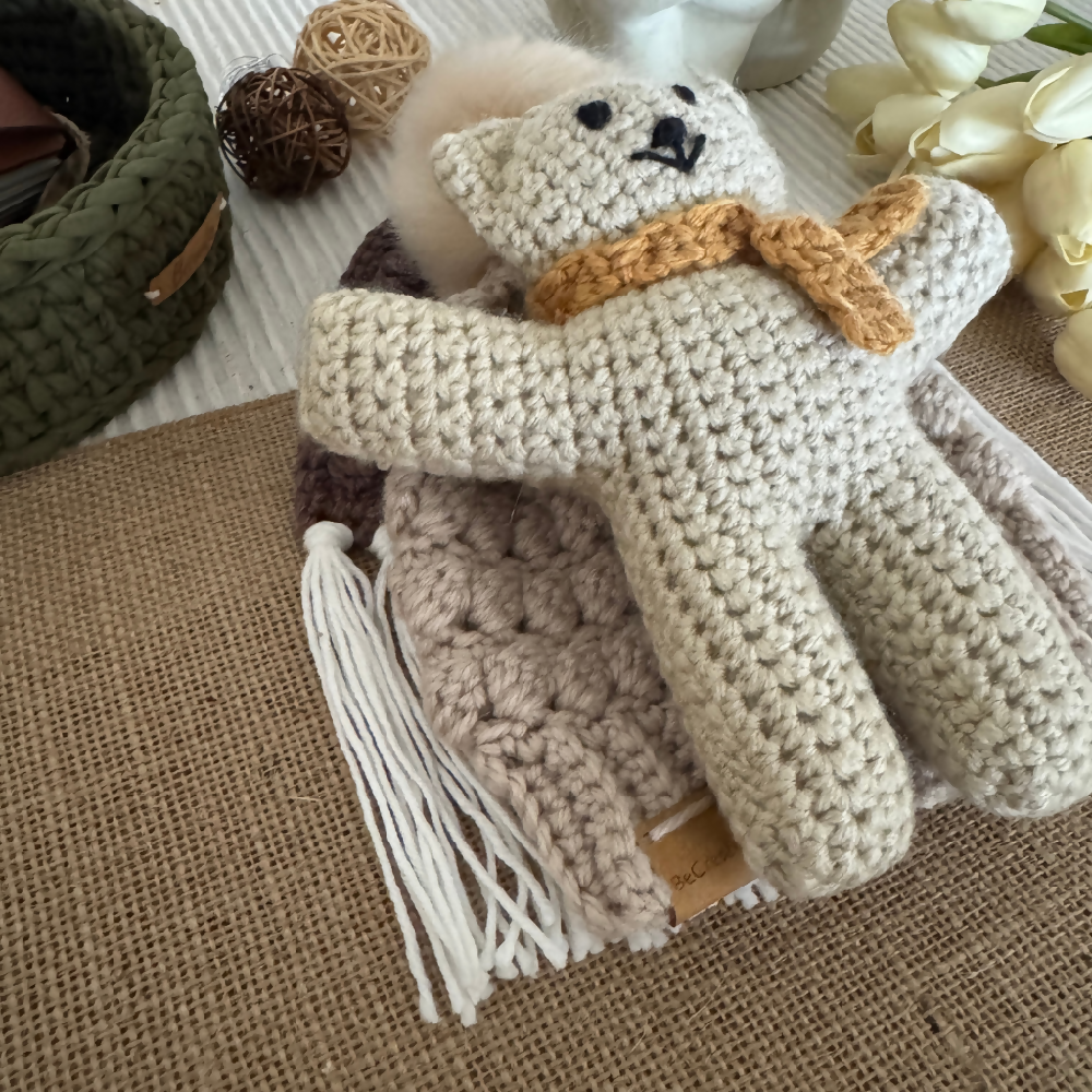Handmade Earth Baby Gift Set – Bear, Beanie and Wall Hanging-Beige (4)