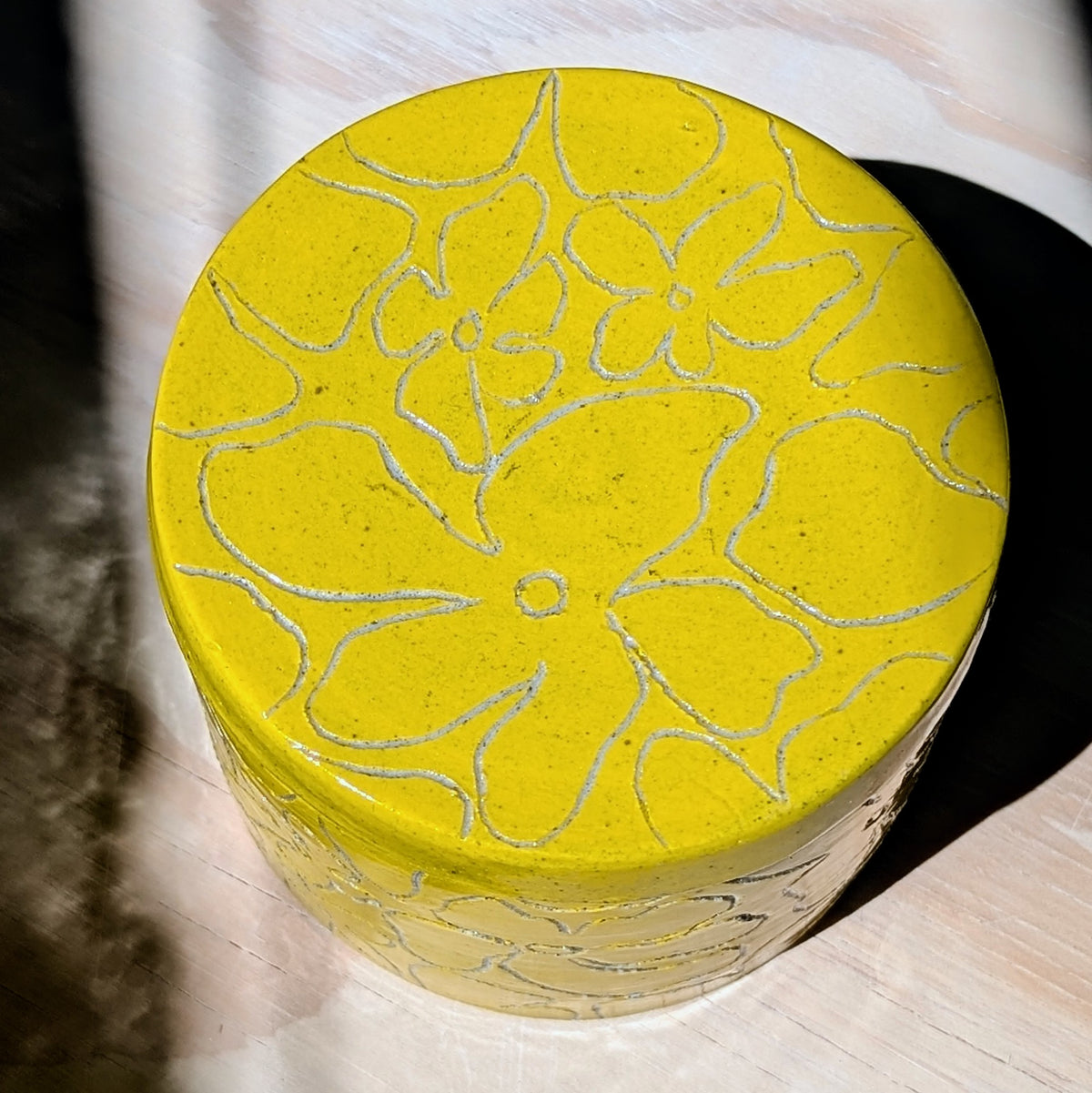Golden Yellow Speckled Floral Ceramic Jar - 300ml