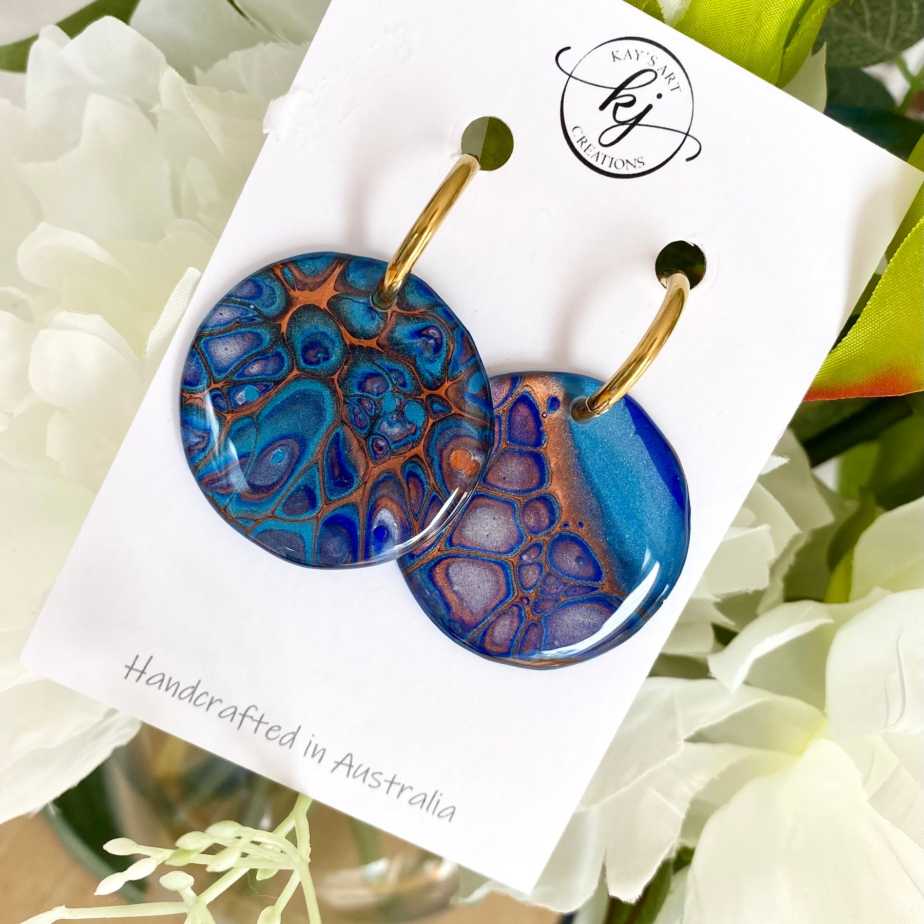 Copper Teal Huggie Hoop Earrings