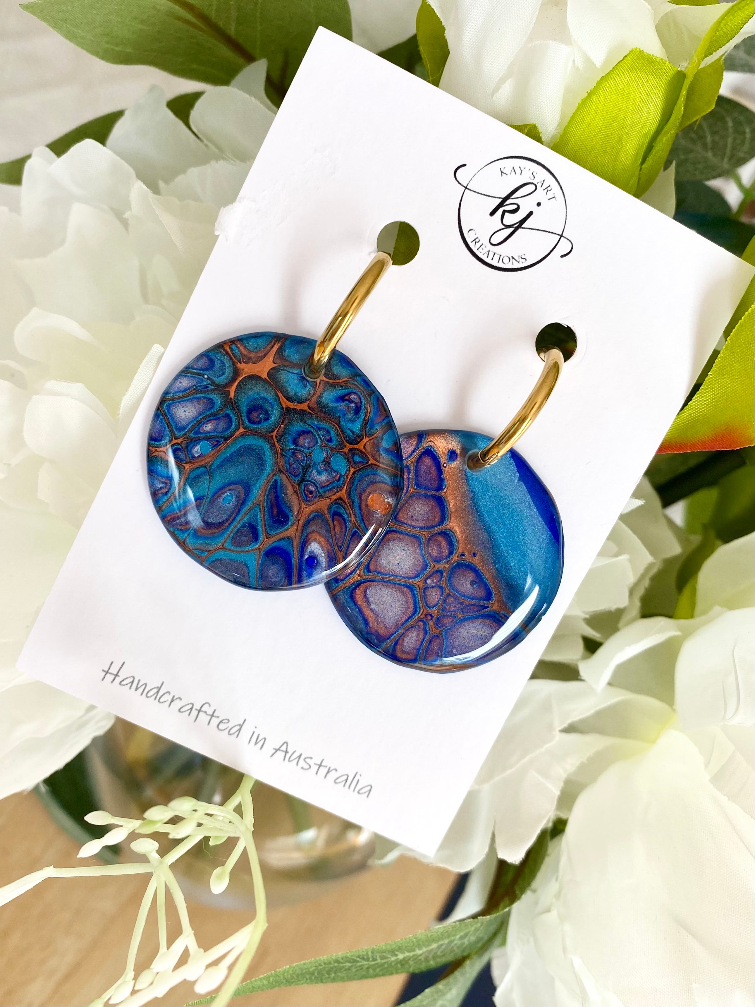 Copper Teal Huggie Hoop Earrings