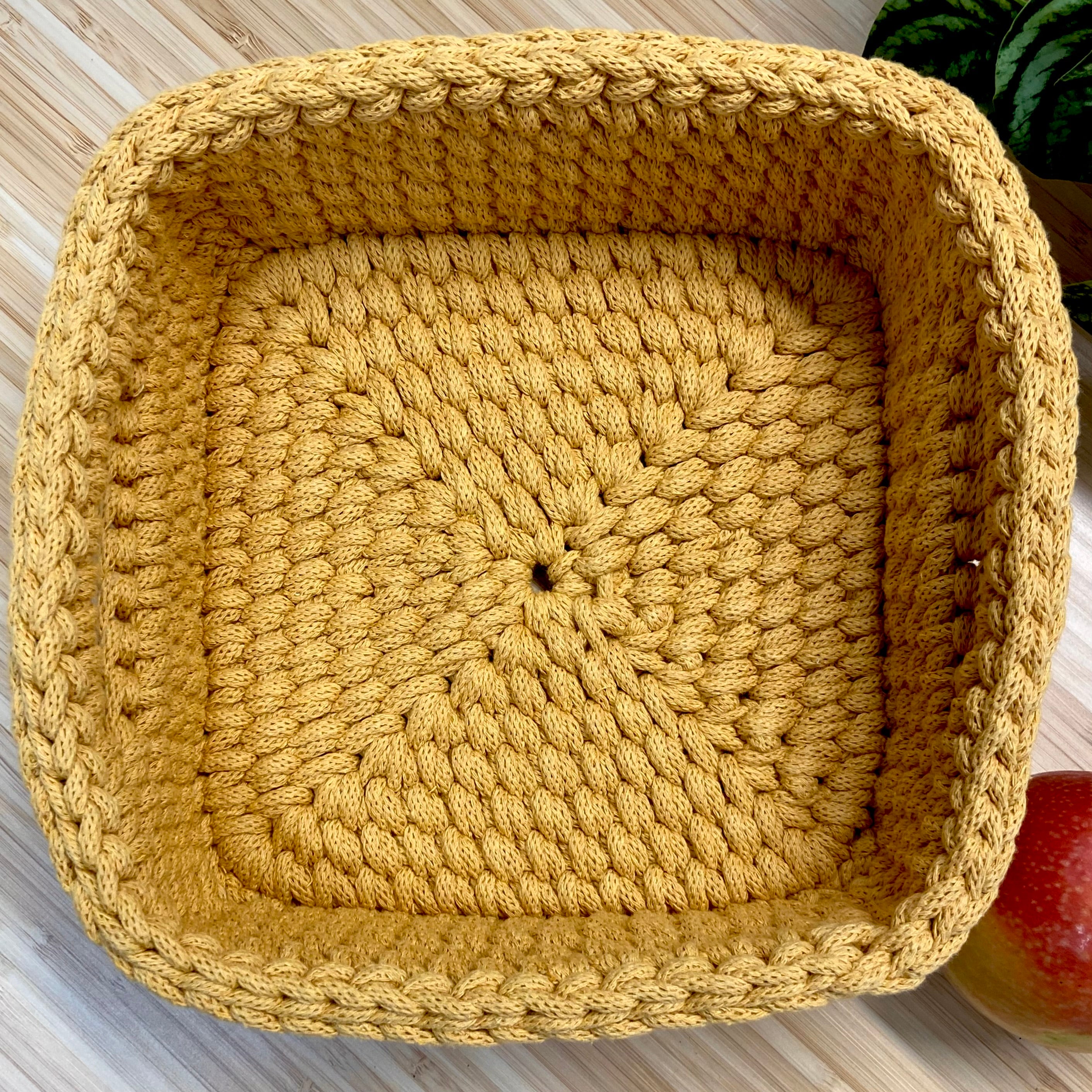 Handmade Crochet Basket - Mustard - Large