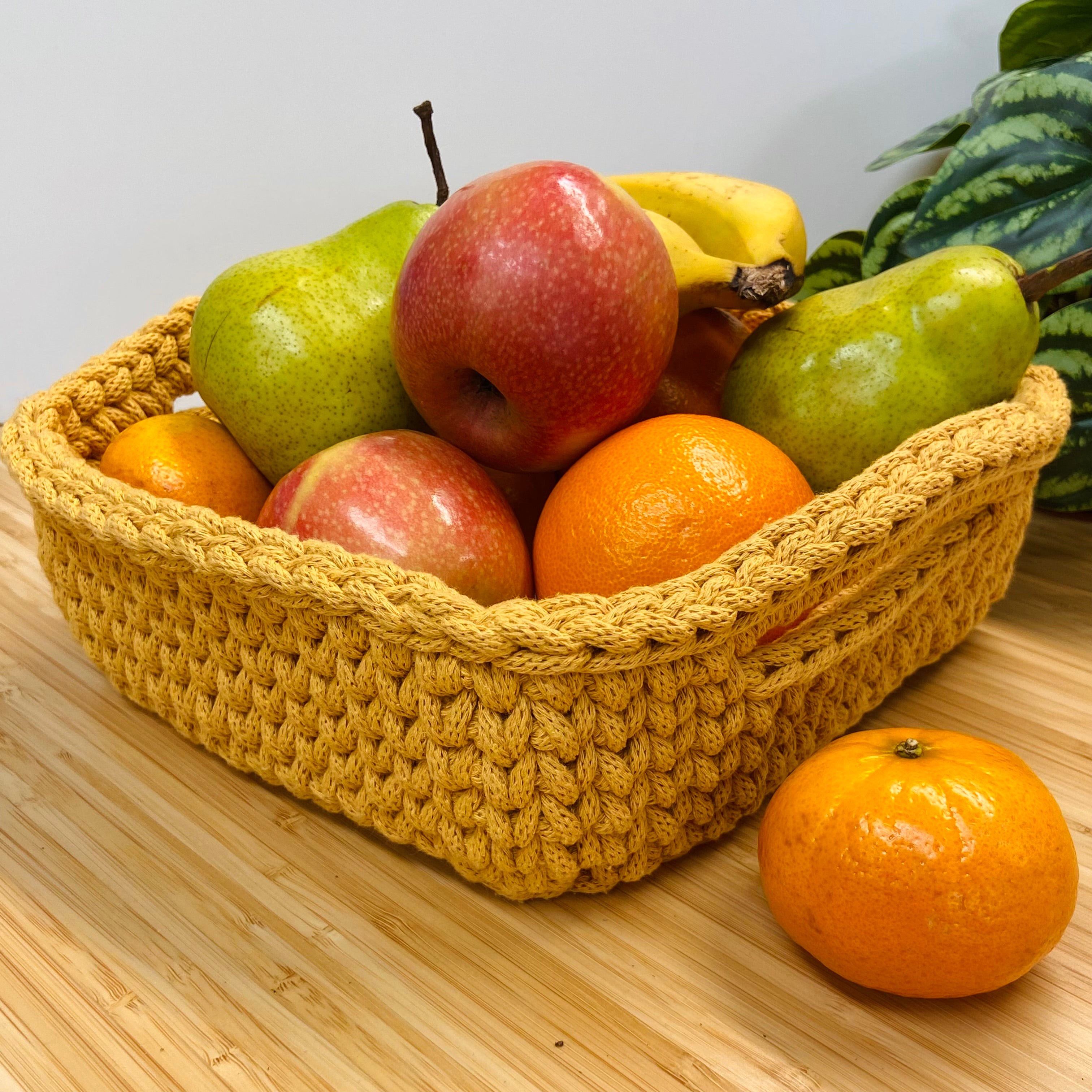 Handmade Crochet Basket - Mustard - Large