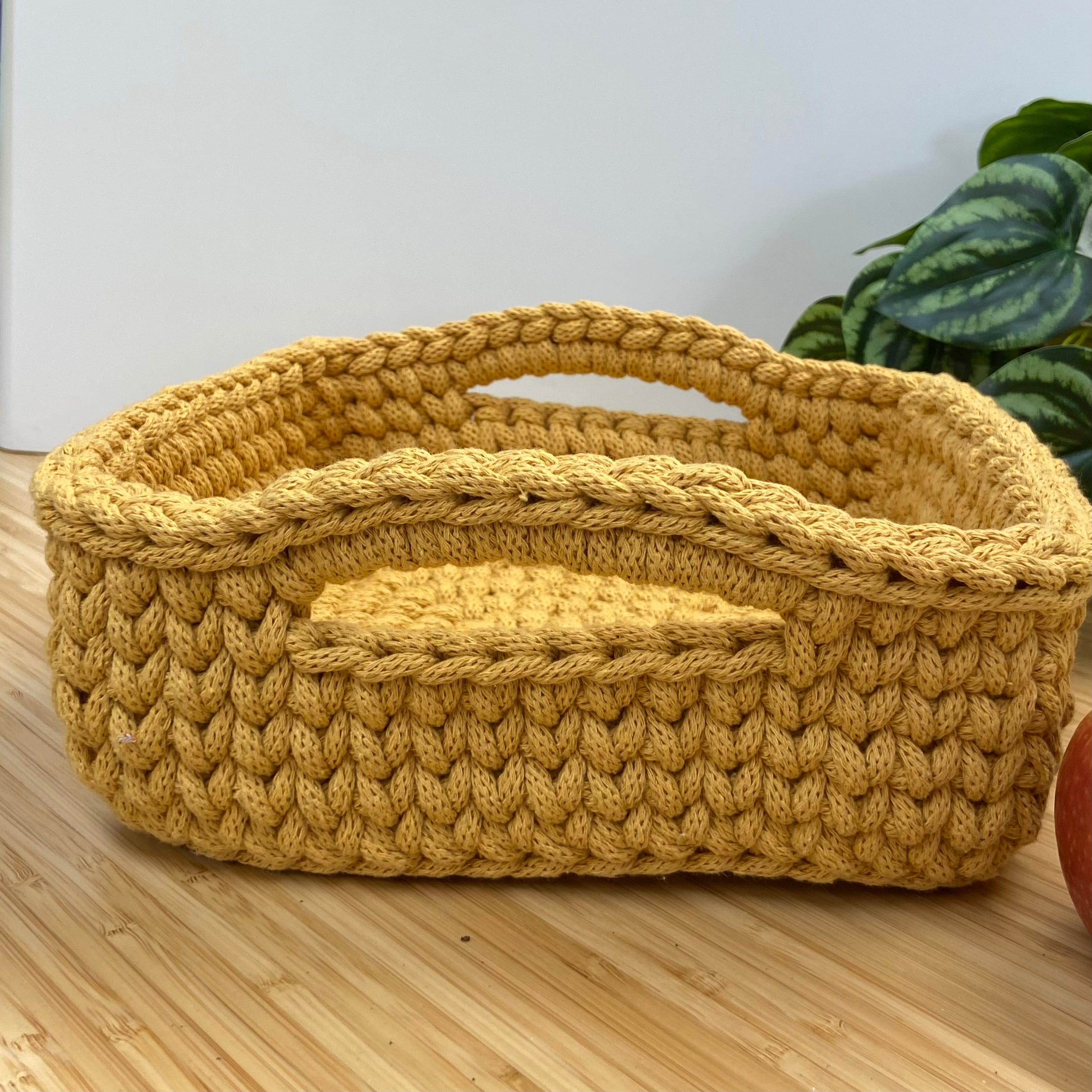 Handmade Crochet Basket - Mustard - Large
