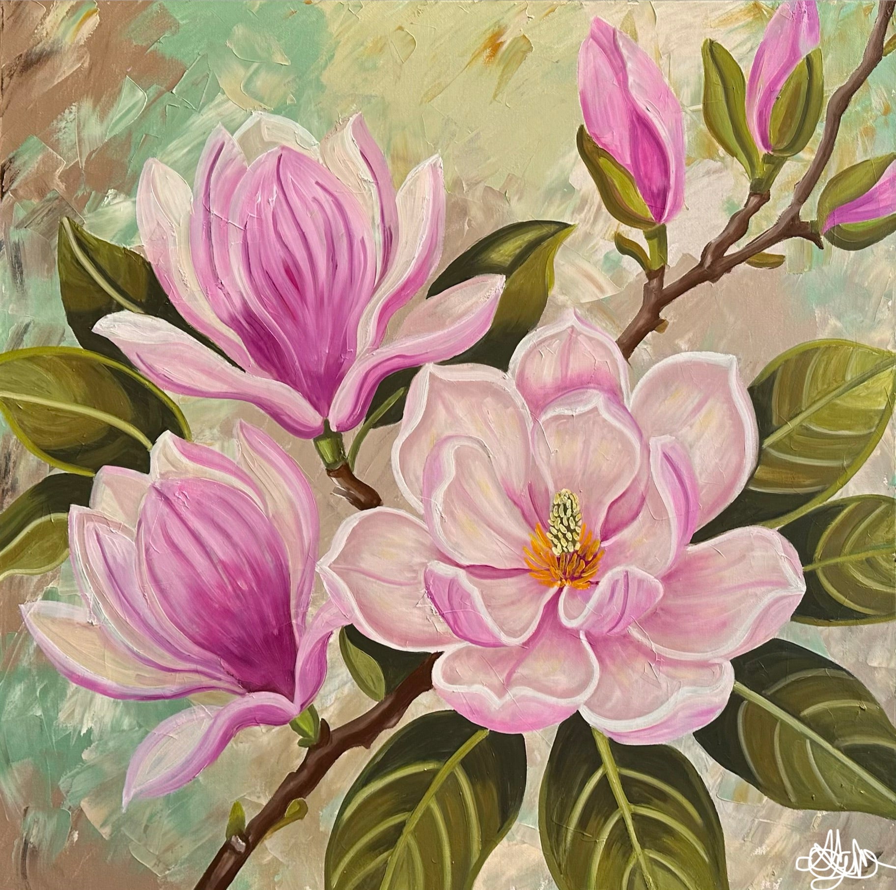 Blooming Grace - Magnolia Oil Painting - Hand Painted