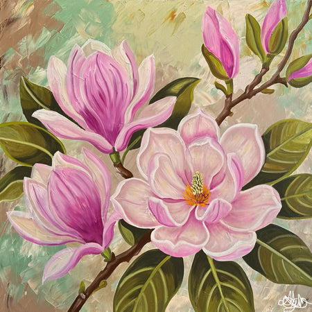 Blooming Grace - Magnolia Oil Painting - Hand Painted