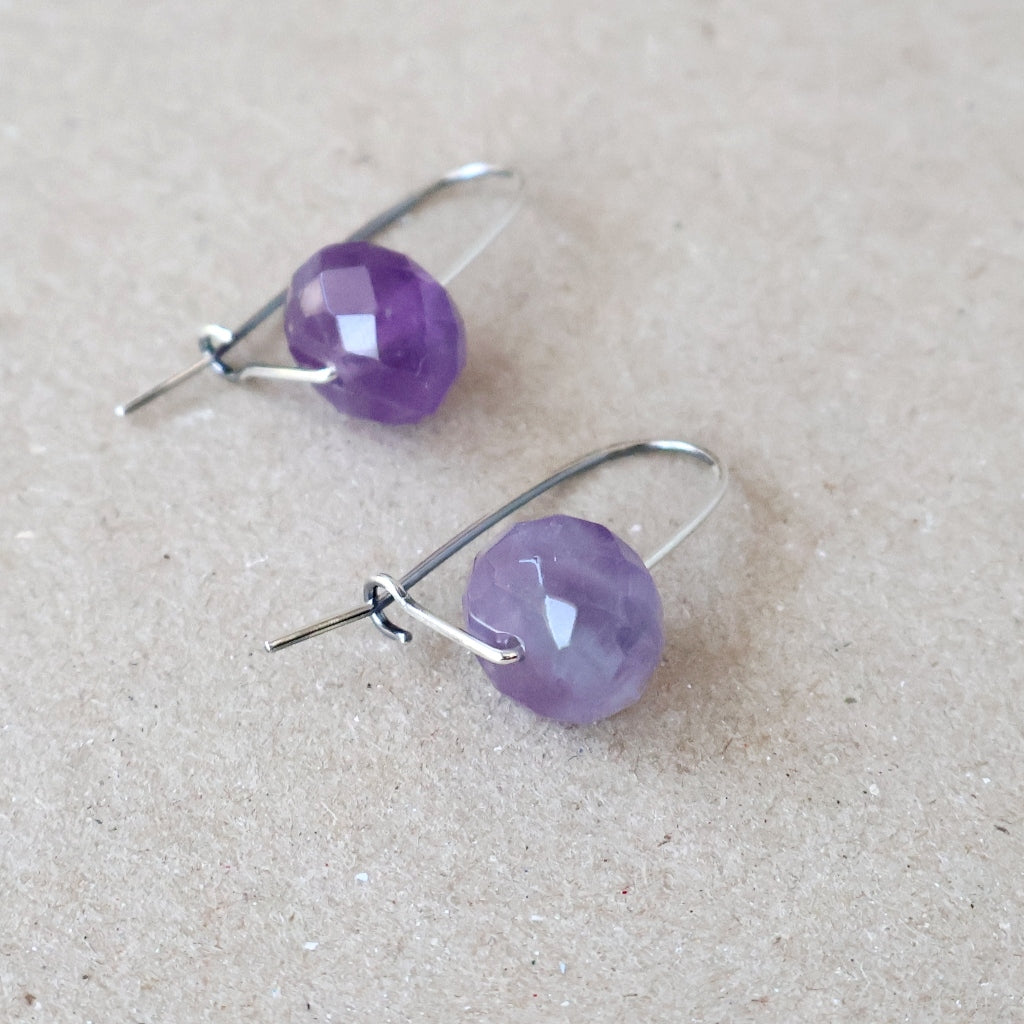 Handcrafted Faceted Amethyst Earrings - February Birthstone