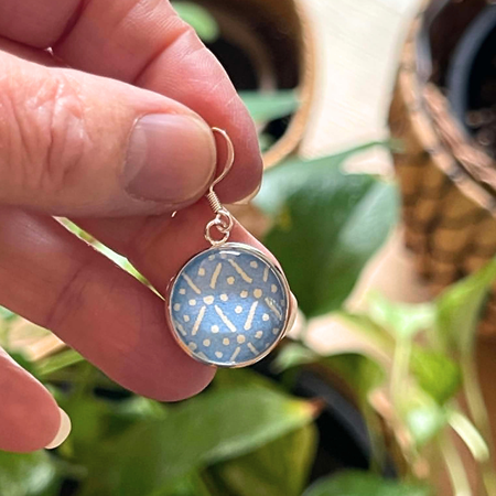 Cornflower Blue and White Geometric Patterned Earrings • Handmade with Japanese Papers