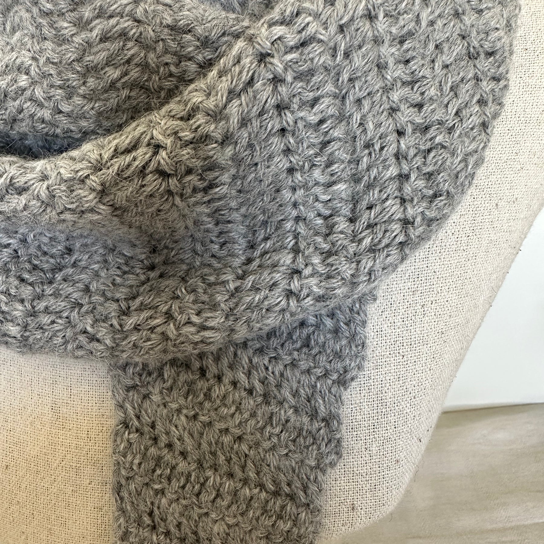 'Soft Grey' Crocheted Alpaca Wrap Scarf