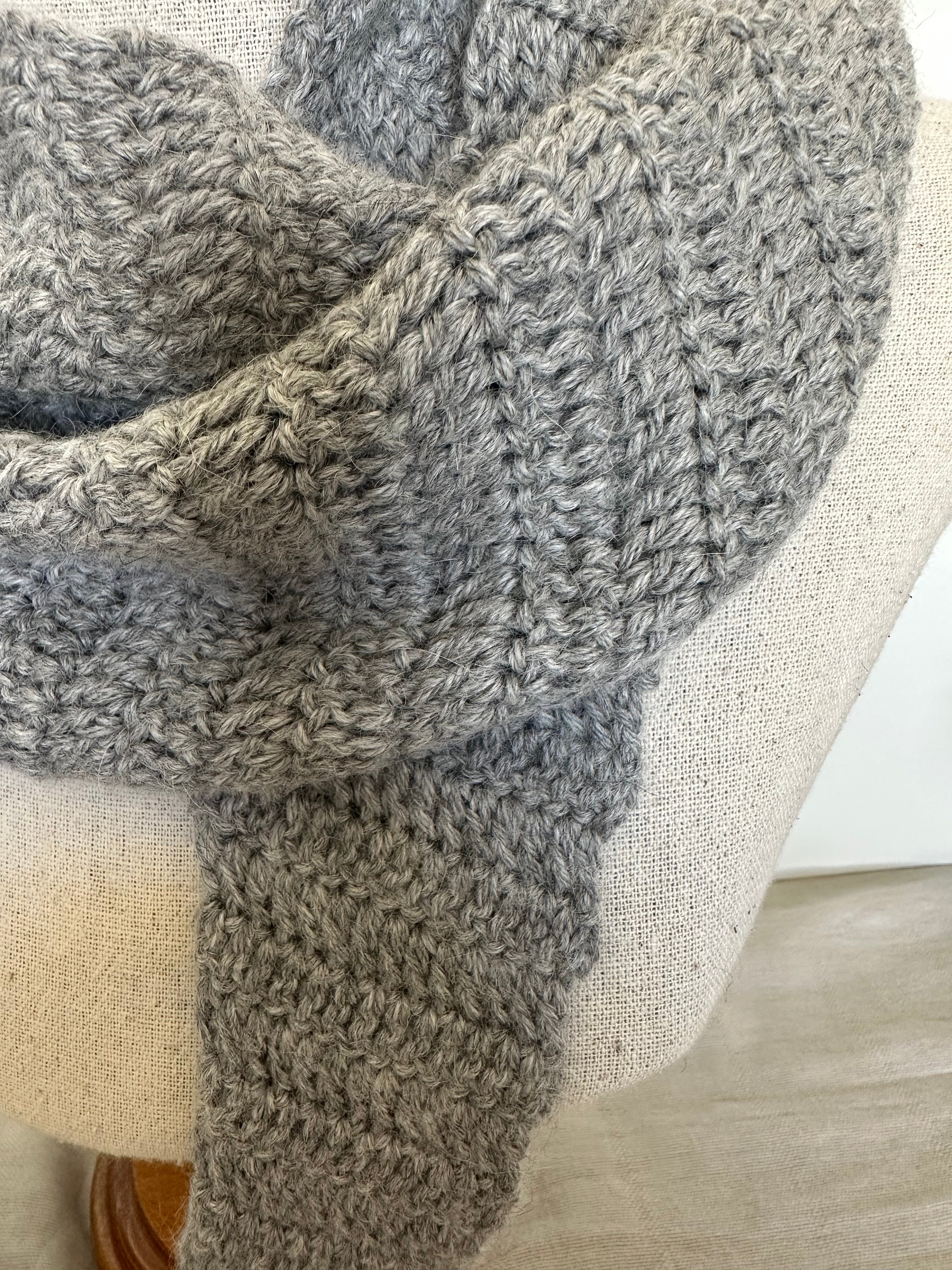 'Soft Grey' Crocheted Alpaca Wrap Scarf