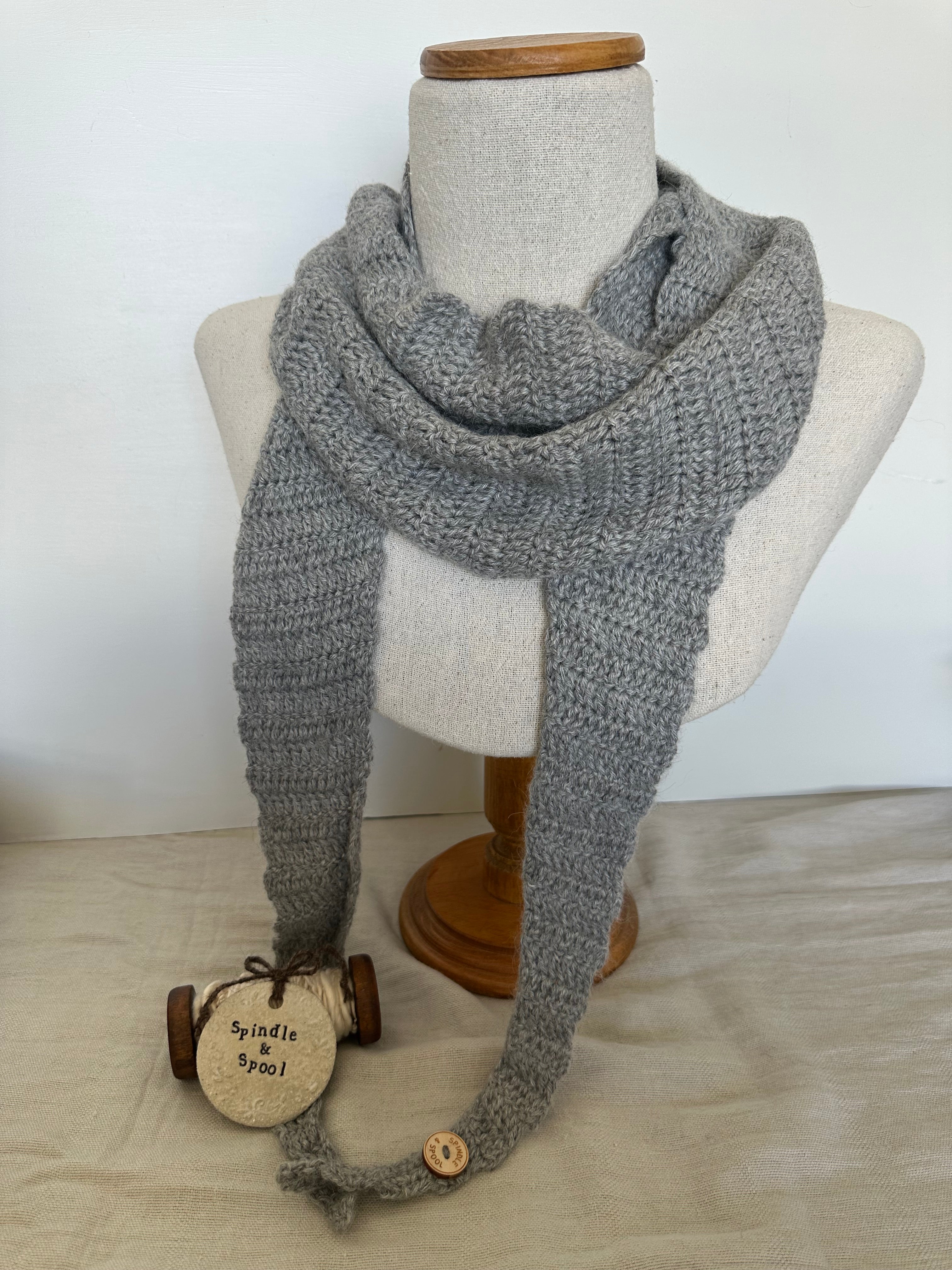 'Soft Grey' Crocheted Alpaca Wrap Scarf