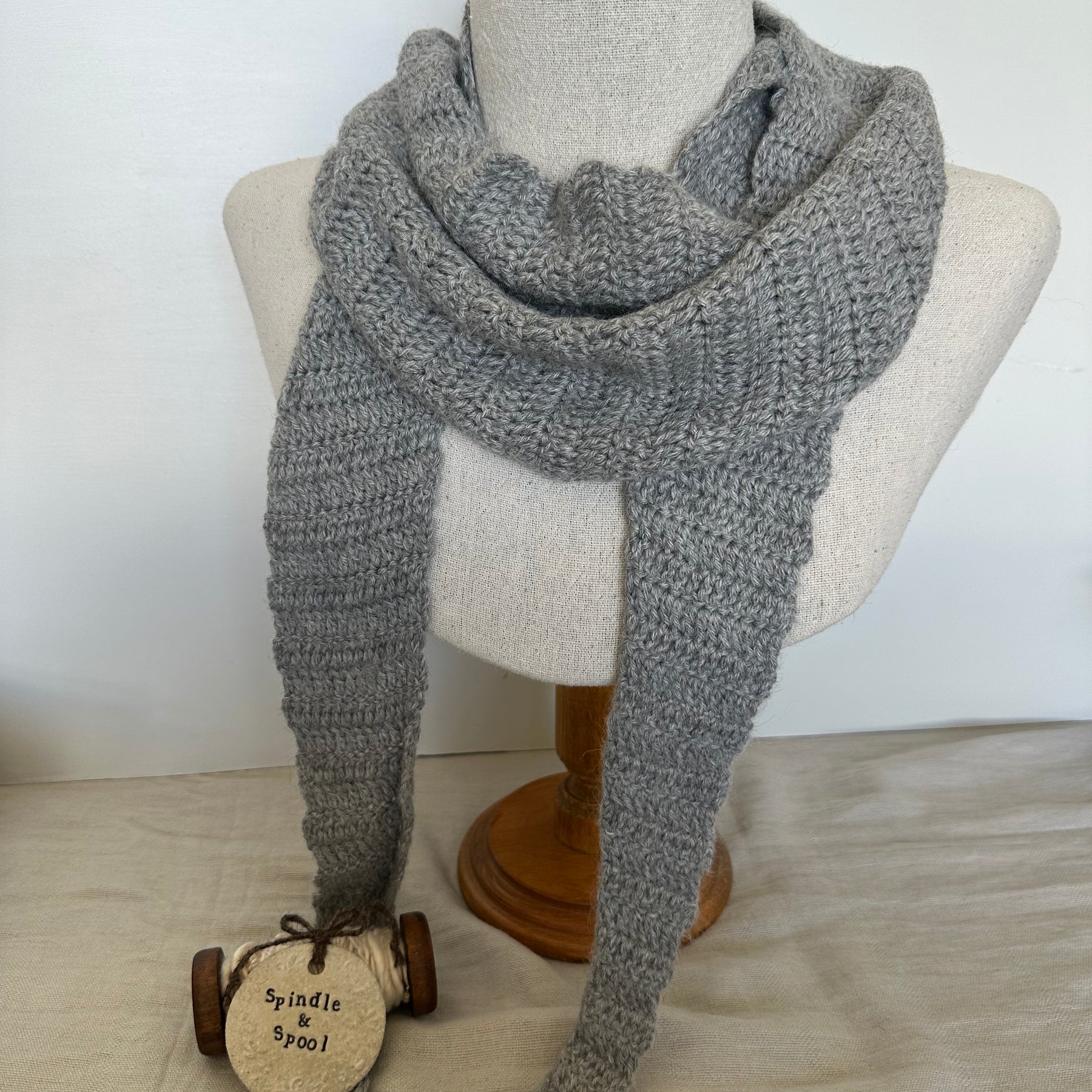 'Soft Grey' Crocheted Alpaca Wrap Scarf