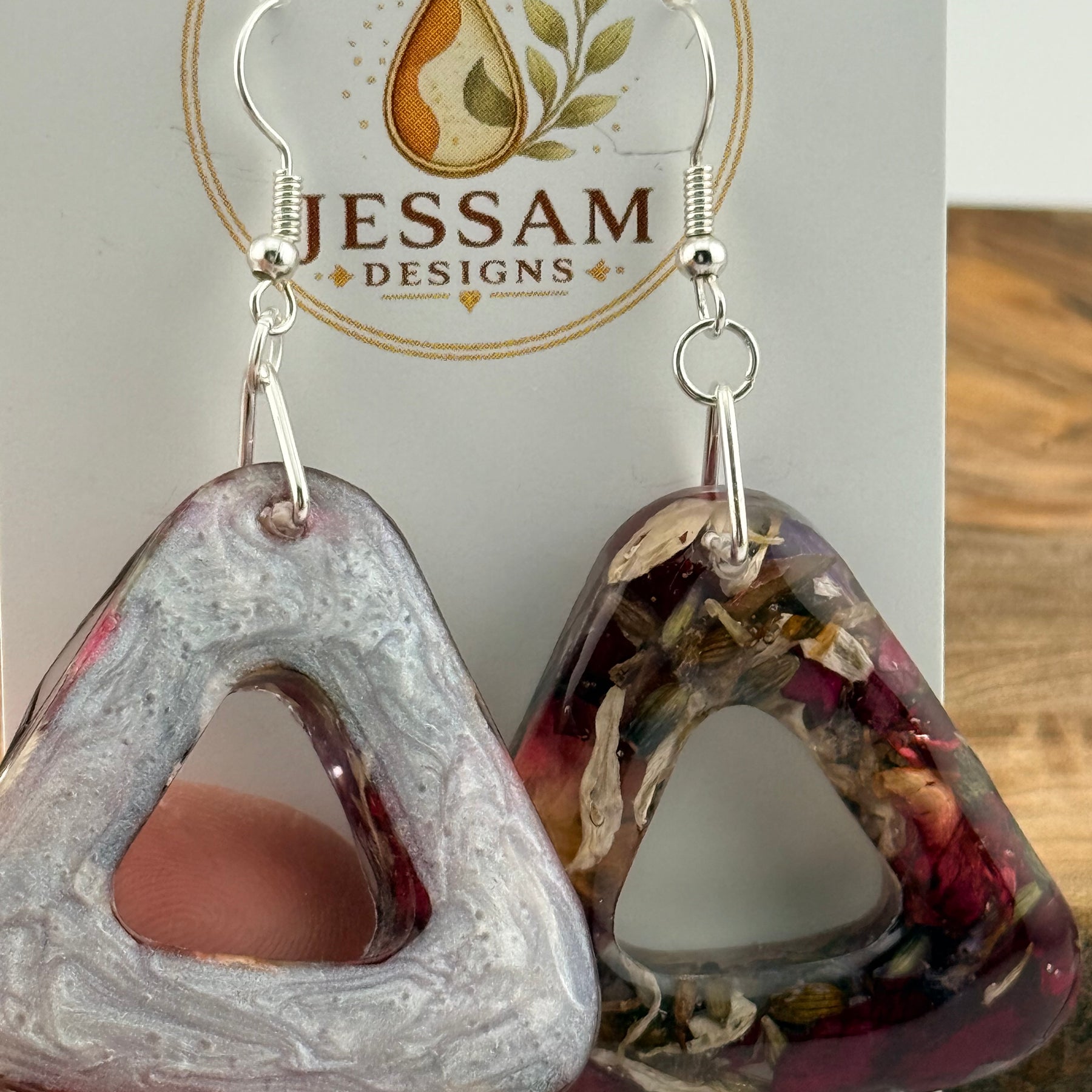 Springtime - Dried Flower Petal Resin Drop Earrings with Pearl Shimmer Back