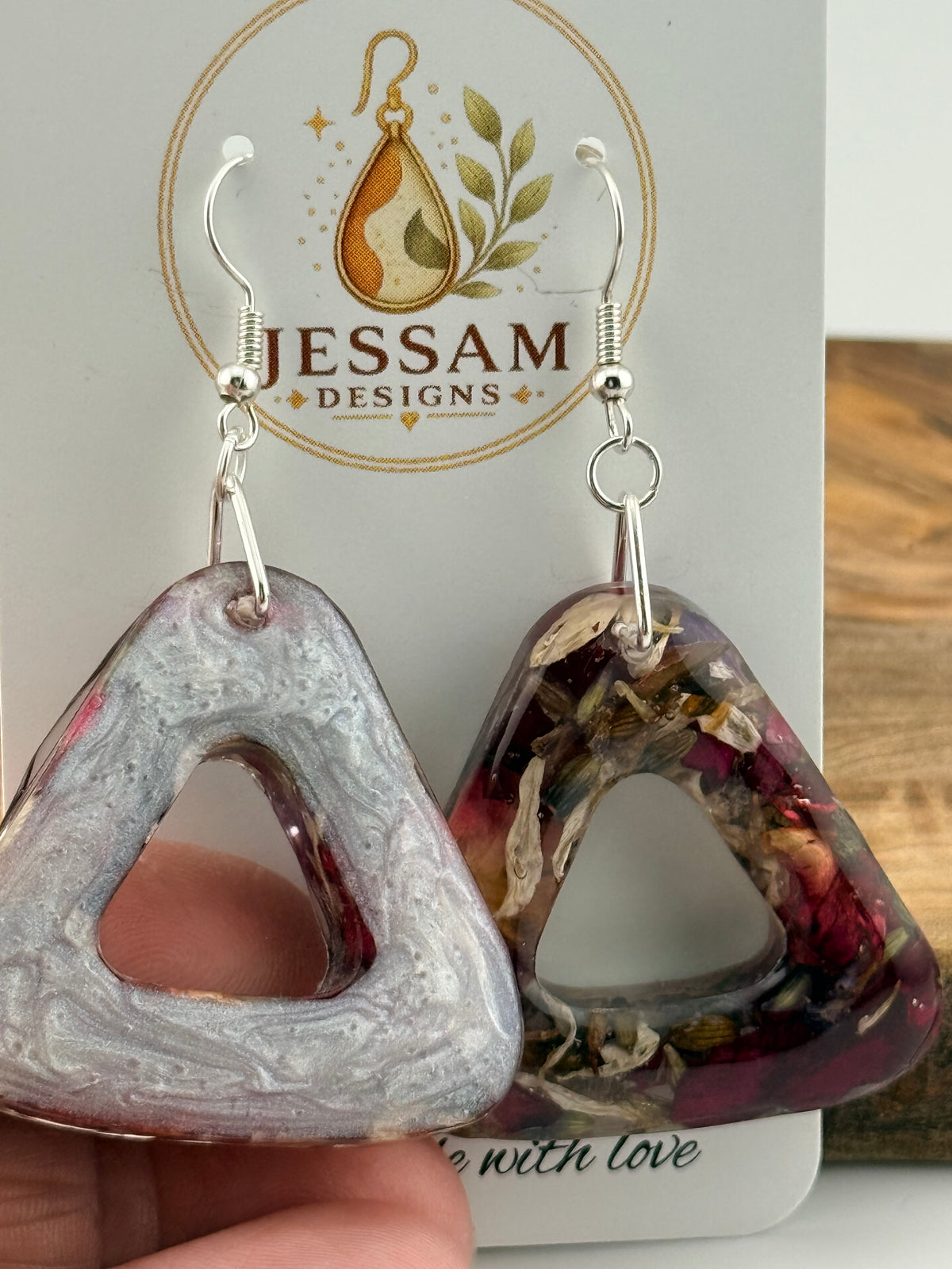 Springtime - Dried Flower Petal Resin Drop Earrings with Pearl Shimmer Back