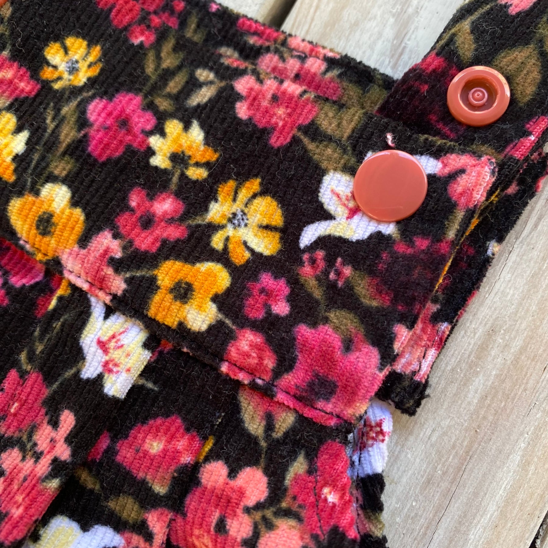 Corduroy Childs/Babies overalls pink/yellow floral multiple sizes