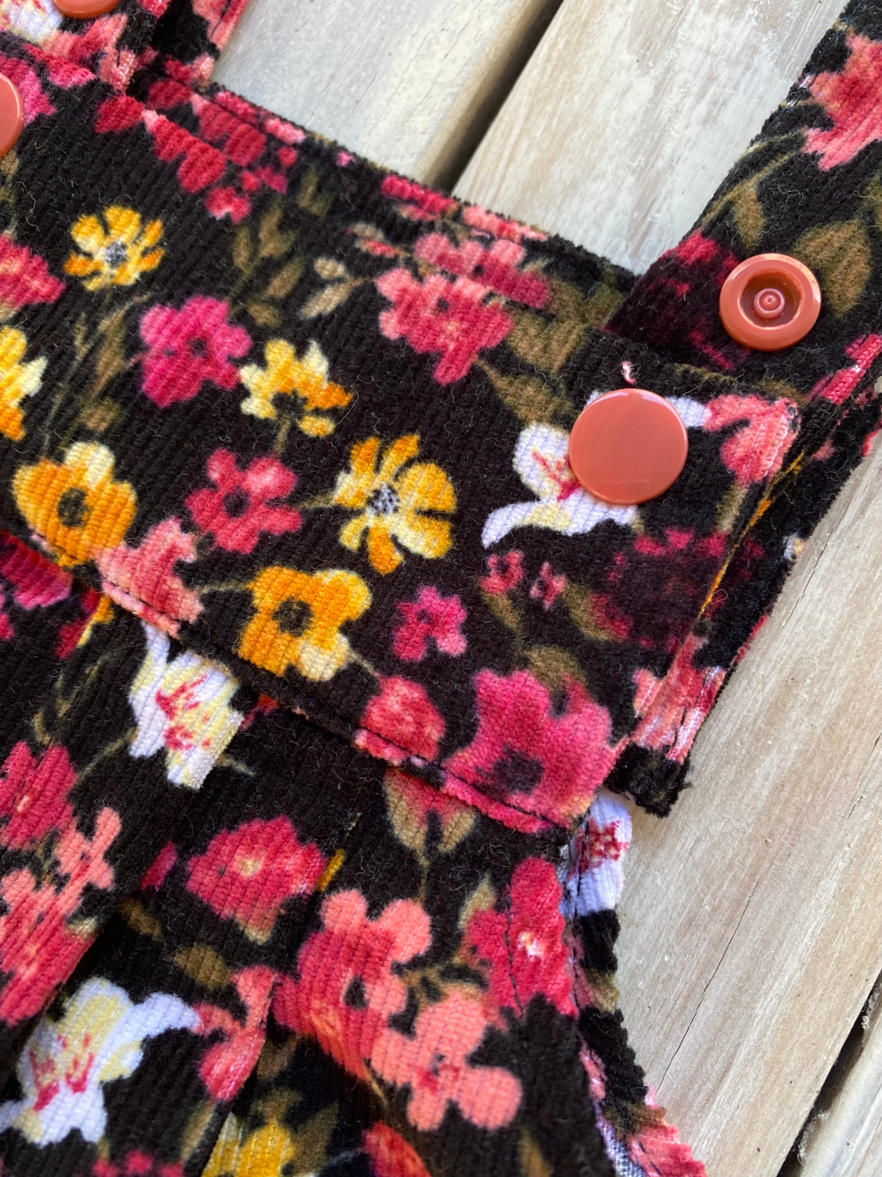 Corduroy Childs/Babies overalls pink/yellow floral multiple sizes