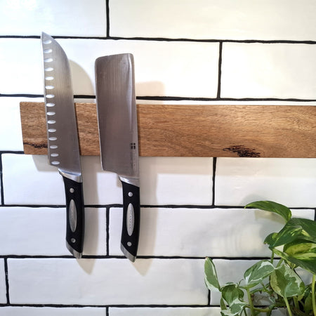 Handmade Wooden Magnetic Knife Holder: Wall-Mounted Kitchen Rack