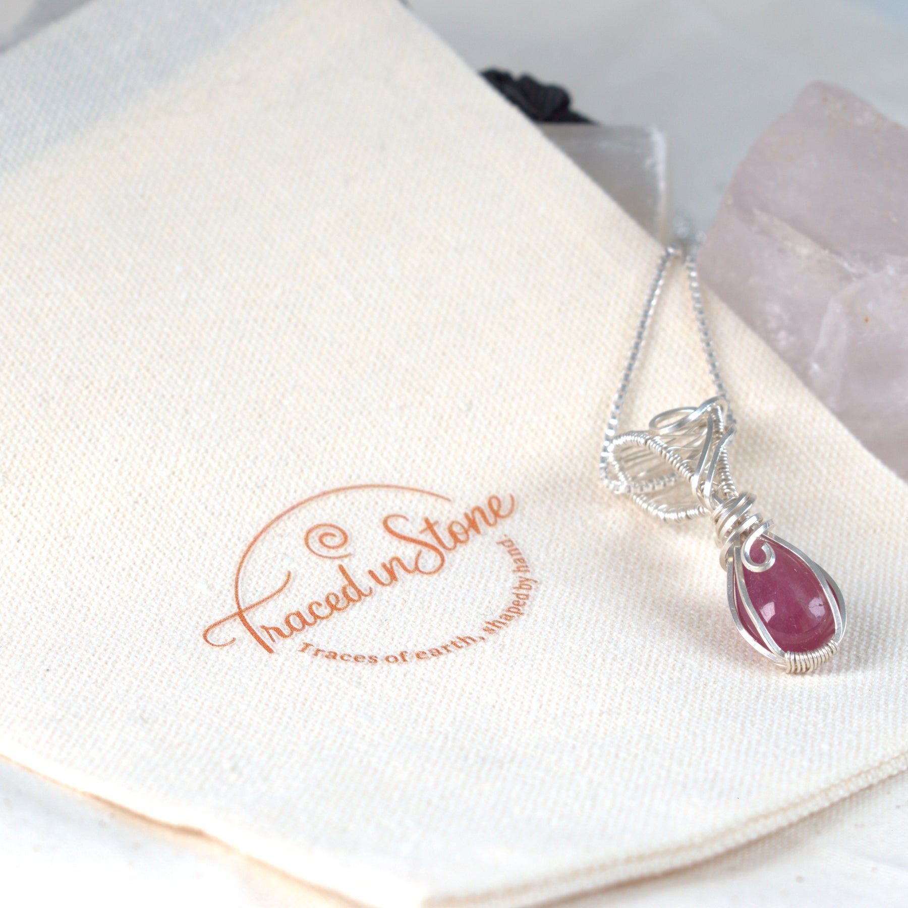October Rose – Natural Rose Tourmaline Pendant in Silver-Filled Wire
