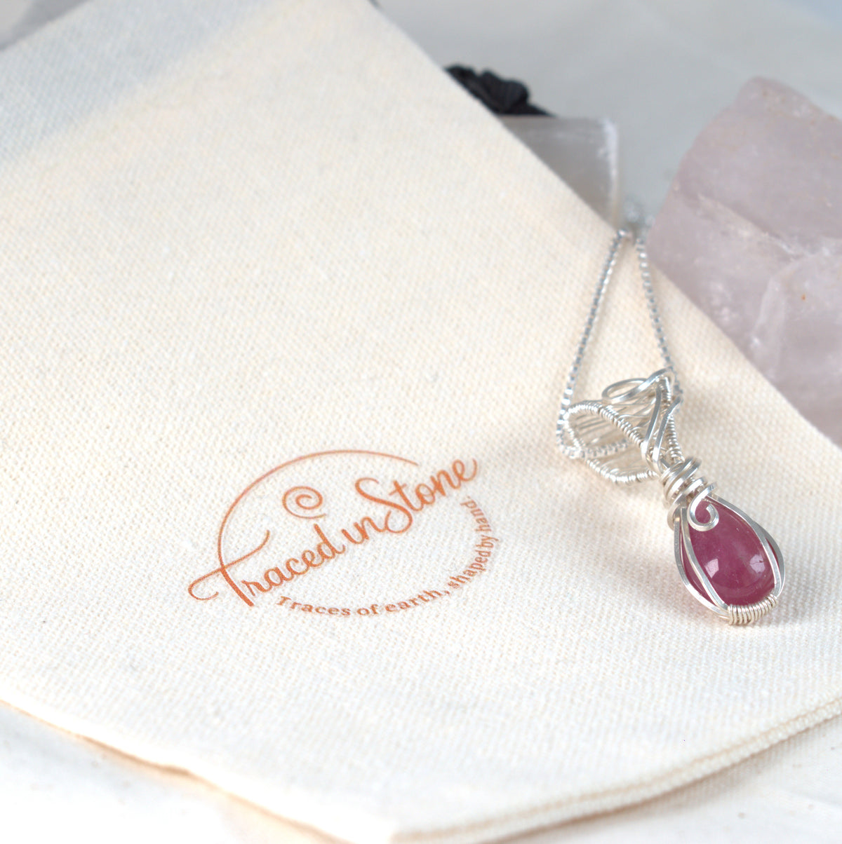 October Rose – Natural Rose Tourmaline Pendant in Silver-Filled Wire