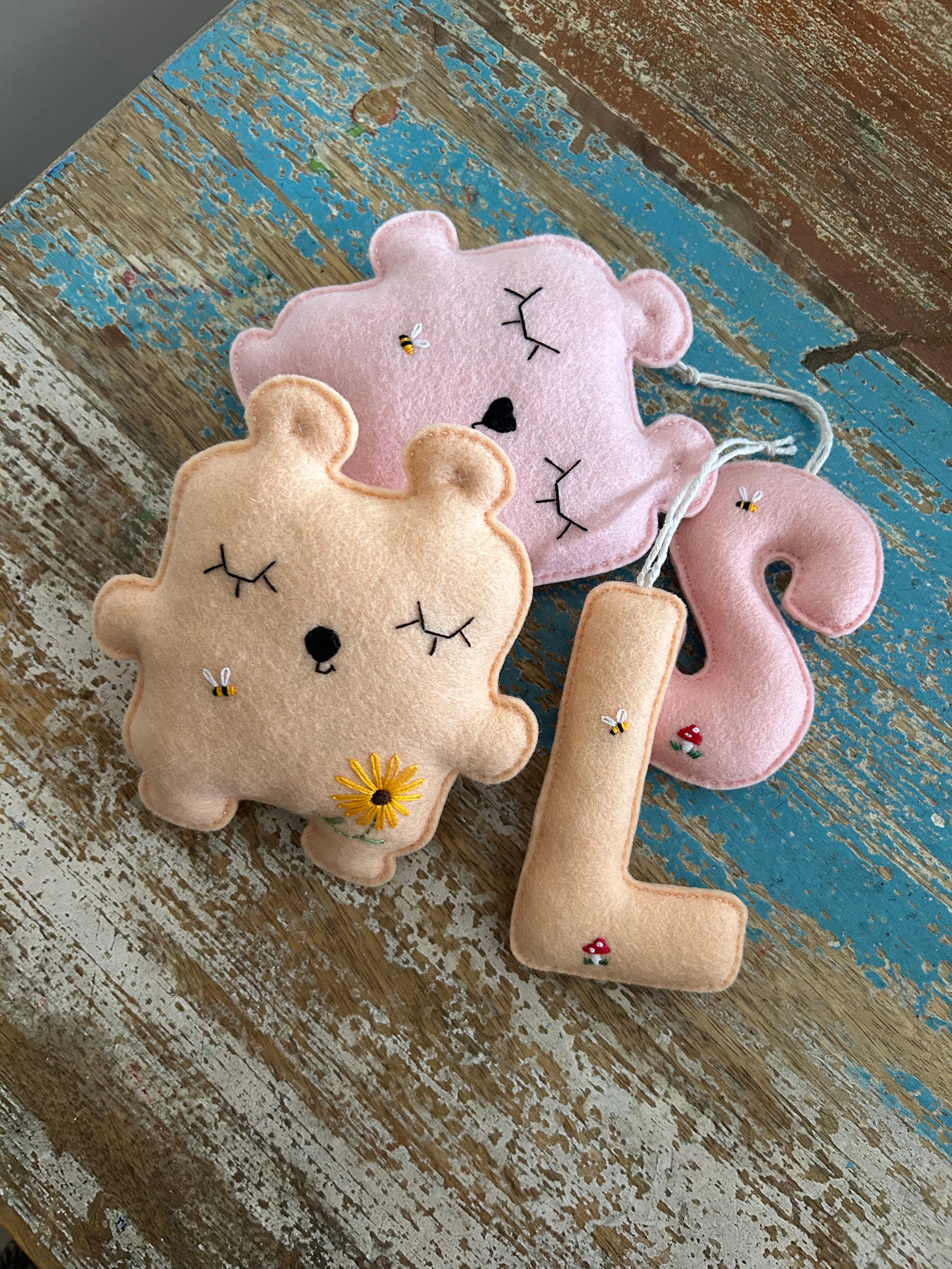 Heirloom Felt Initial & Bear Set, personalised , value set