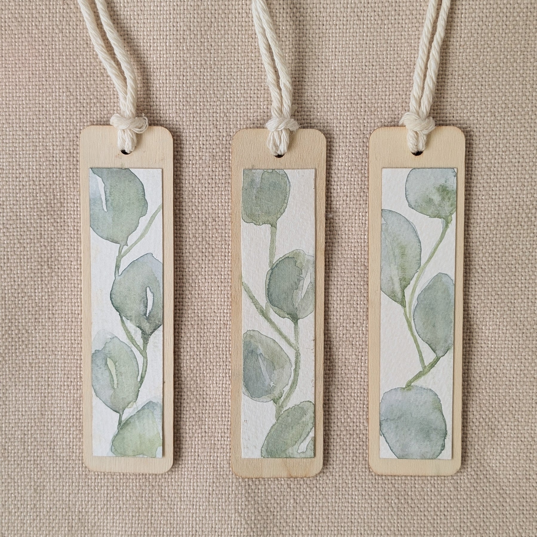 Silver Dollar Eucalyptus Watercolour Wooden Bookmark | Handmade Australian Botanical Gift