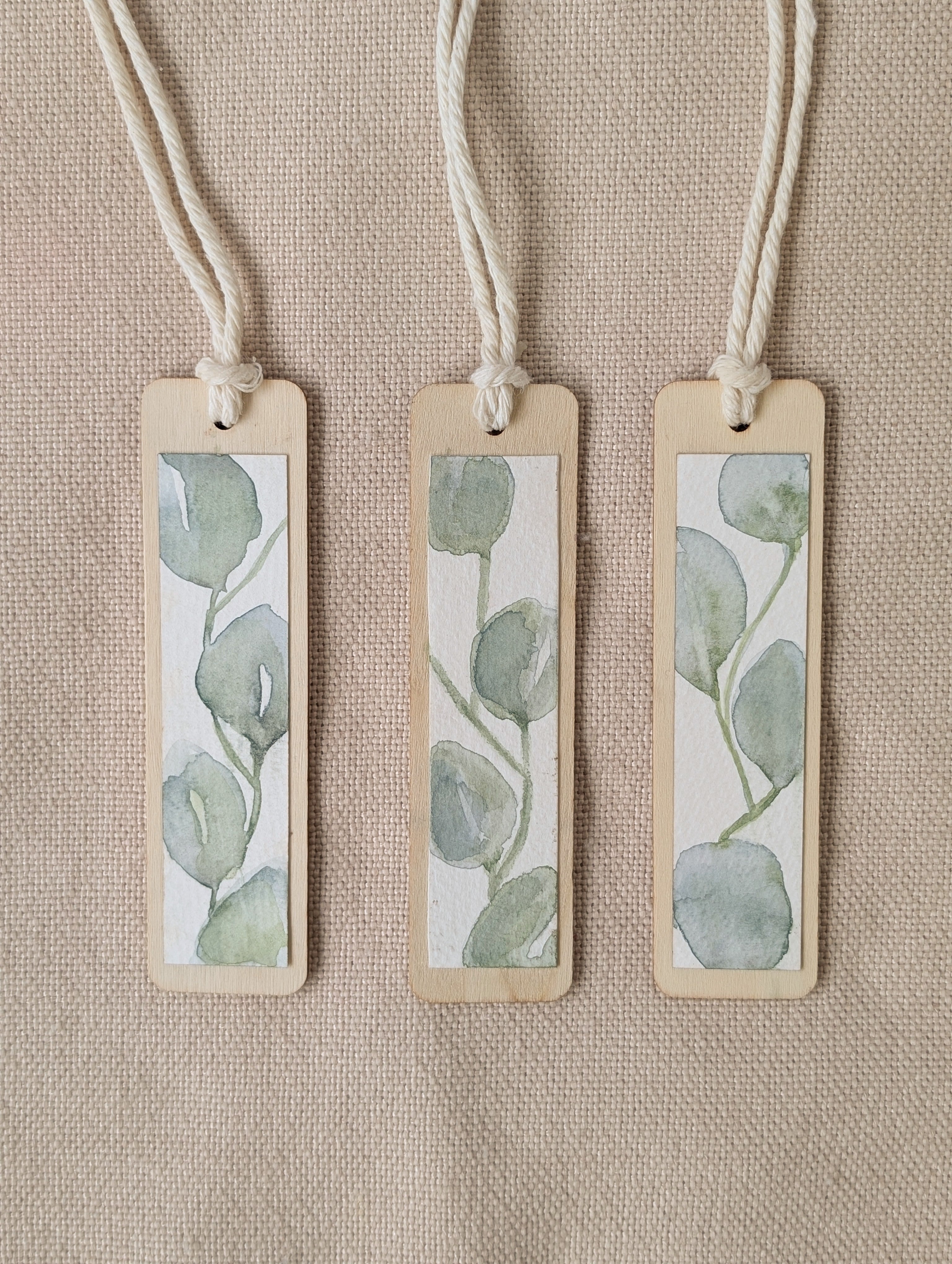 Silver Dollar Eucalyptus Watercolour Wooden Bookmark | Handmade Australian Botanical Gift