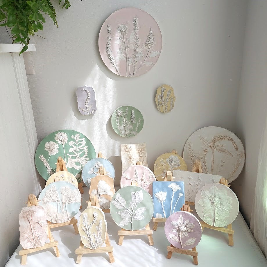 Hand-pressed Angelonia Wall Art | Floral Bas-Relief Plaster Plaque
