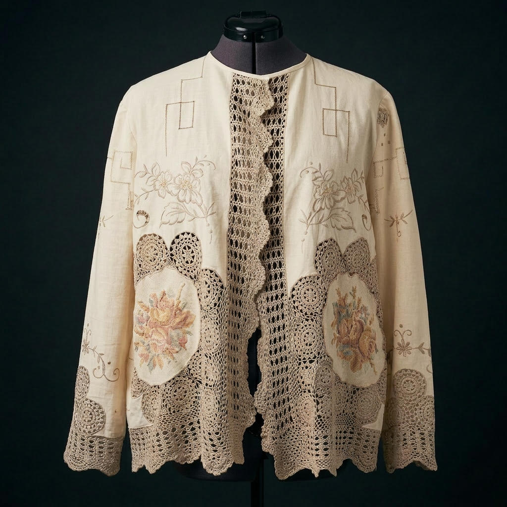 Handmade Vintage Lace Jacket Upcycled Tablecloth