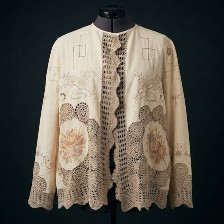 Handmade Vintage Lace Jacket Upcycled Tablecloth
