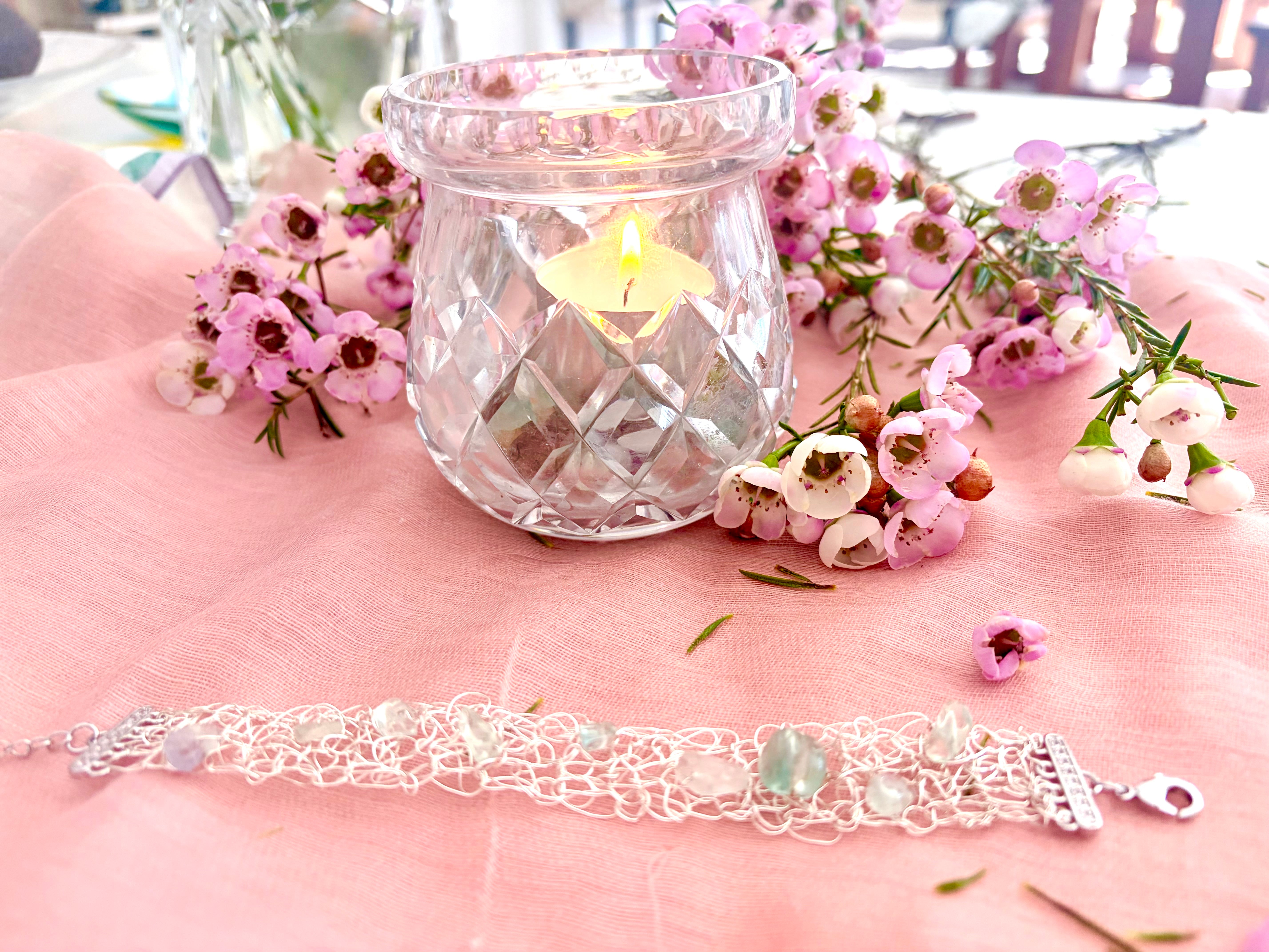 ✨FLUORITE WHISPER✨ Silver-blend crochet bracelet