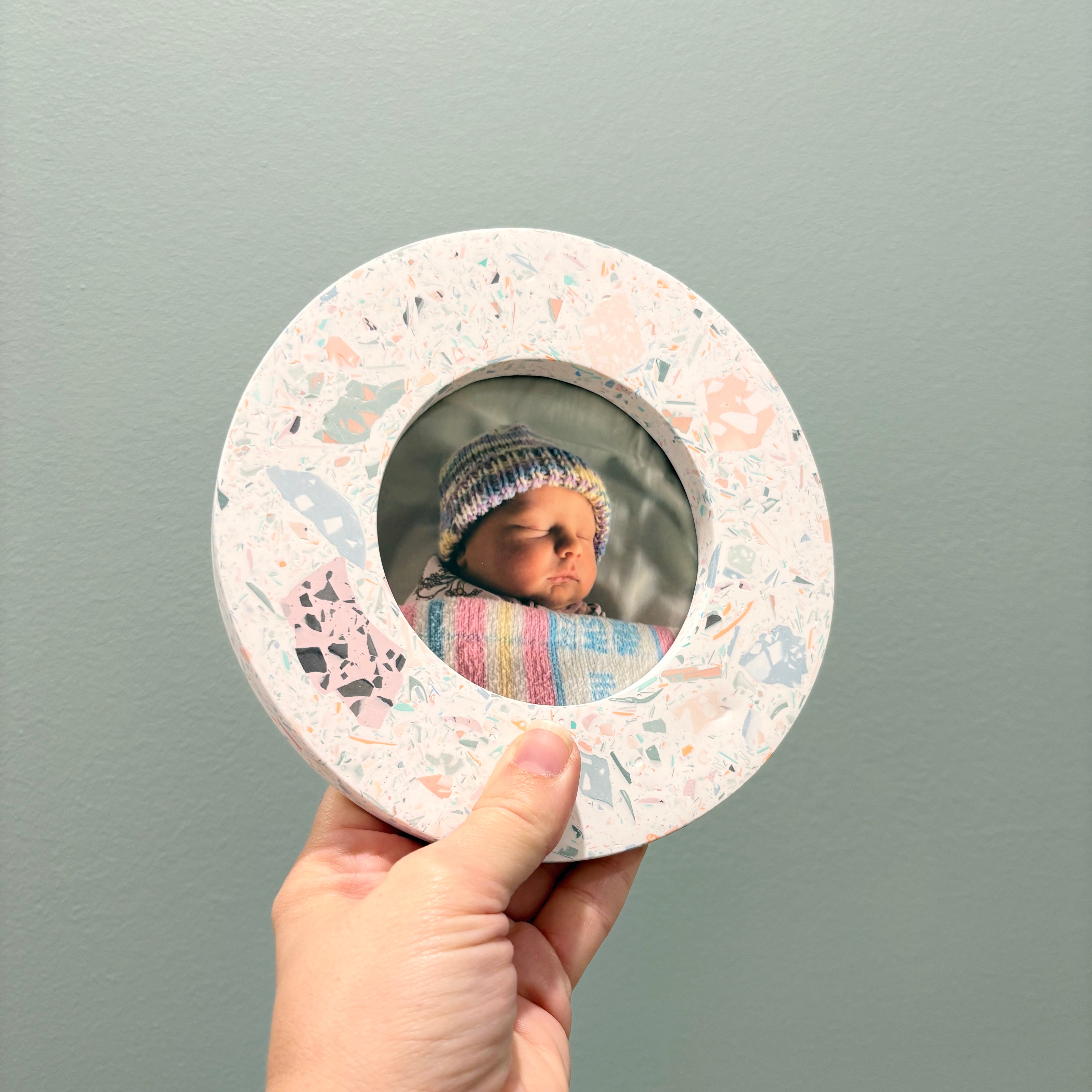 mixed recycled terrazzo photo frame wall hanging