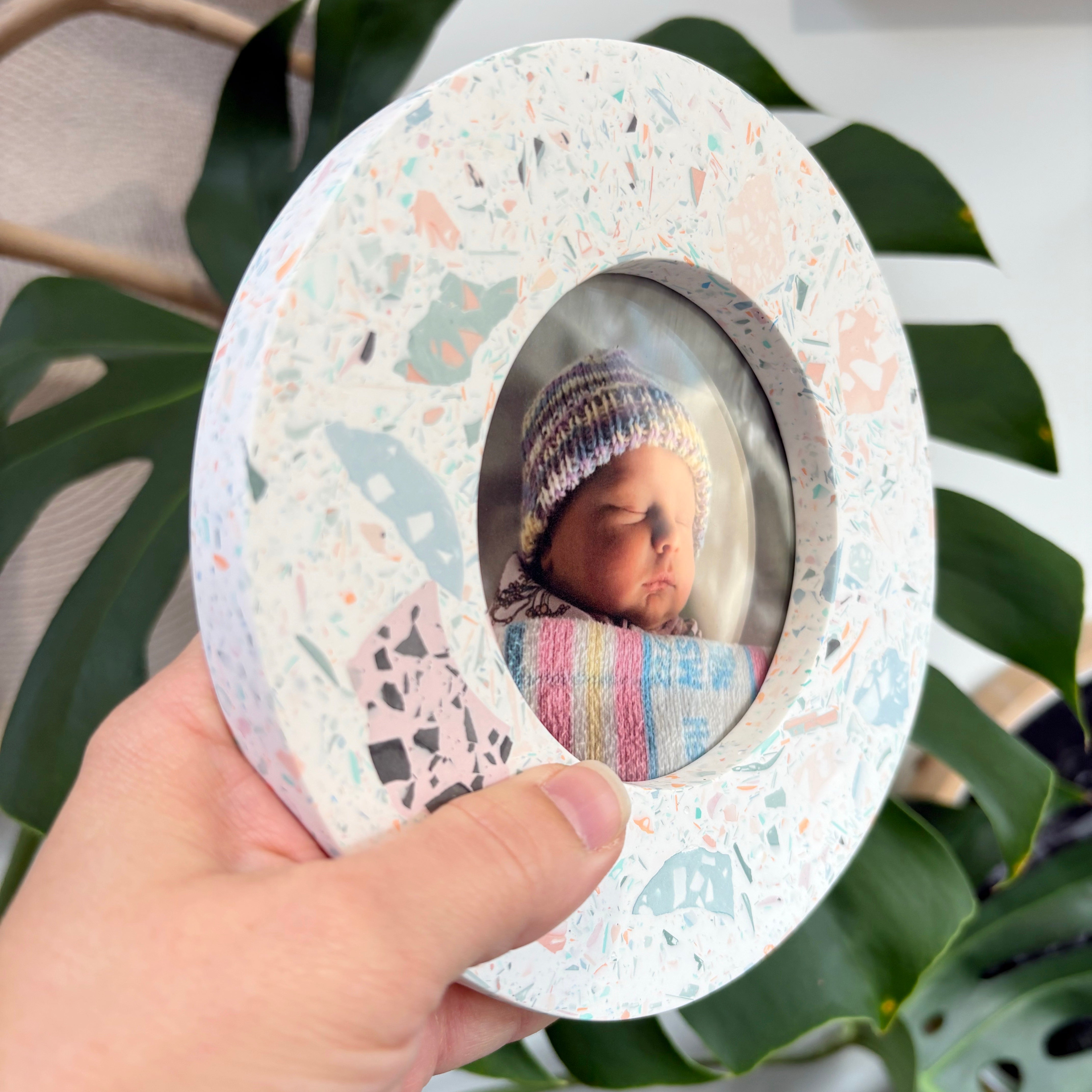 mixed recycled terrazzo photo frame wall hanging