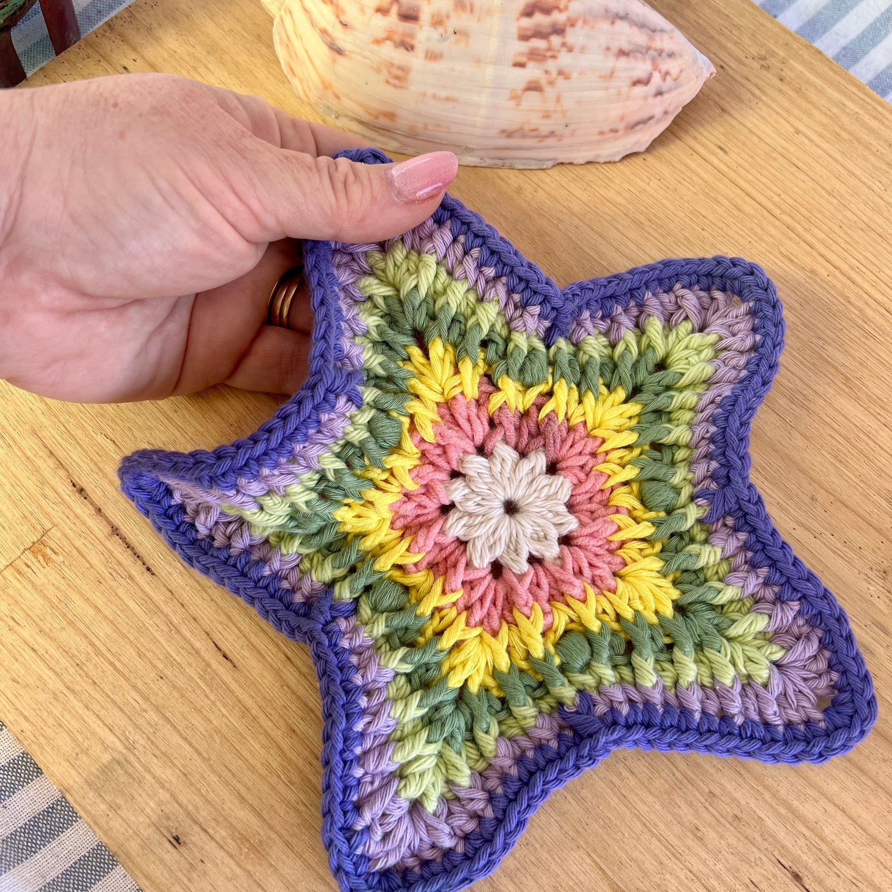 Starfish Crochet Coaster - Cotton Beach Coasters - Large coasters
