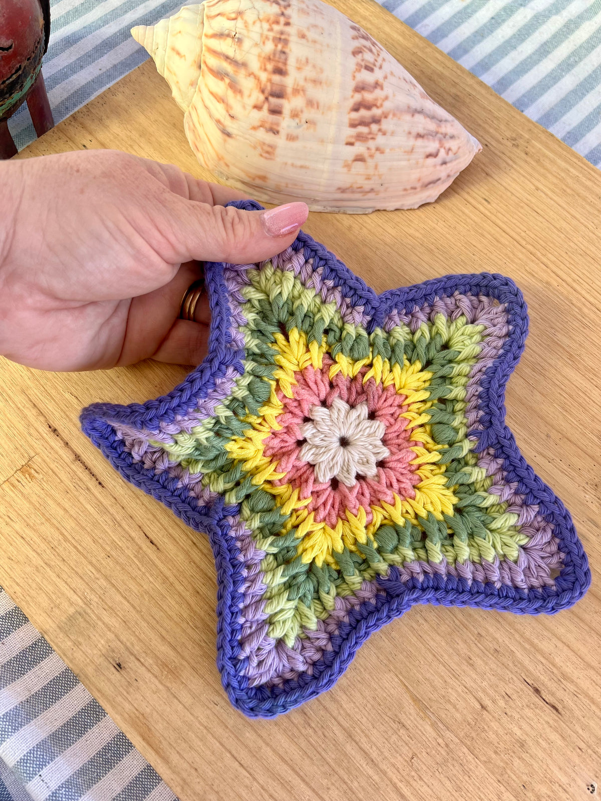 Starfish Crochet Coaster - Cotton Beach Coasters - Large coasters