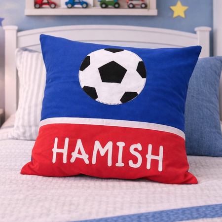 Personalised Kids Cushion | Custom Name Pillow | Handmade Applique Cushion | Nursery Decor - Soccer