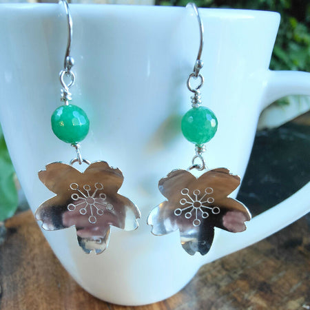 Vintage Blossom and Aventurine spoon earrings