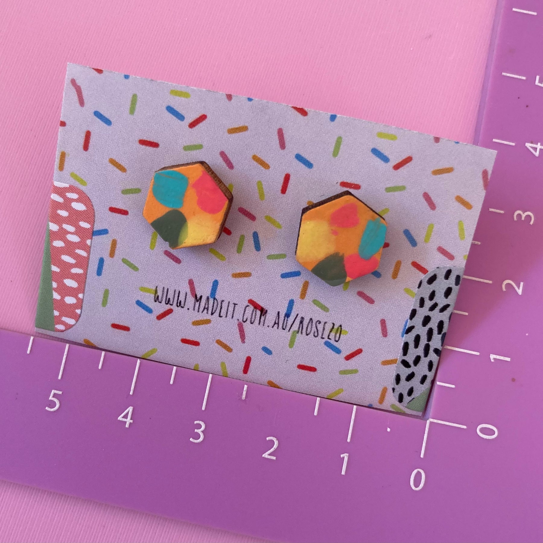 Hand painted hexagon studs