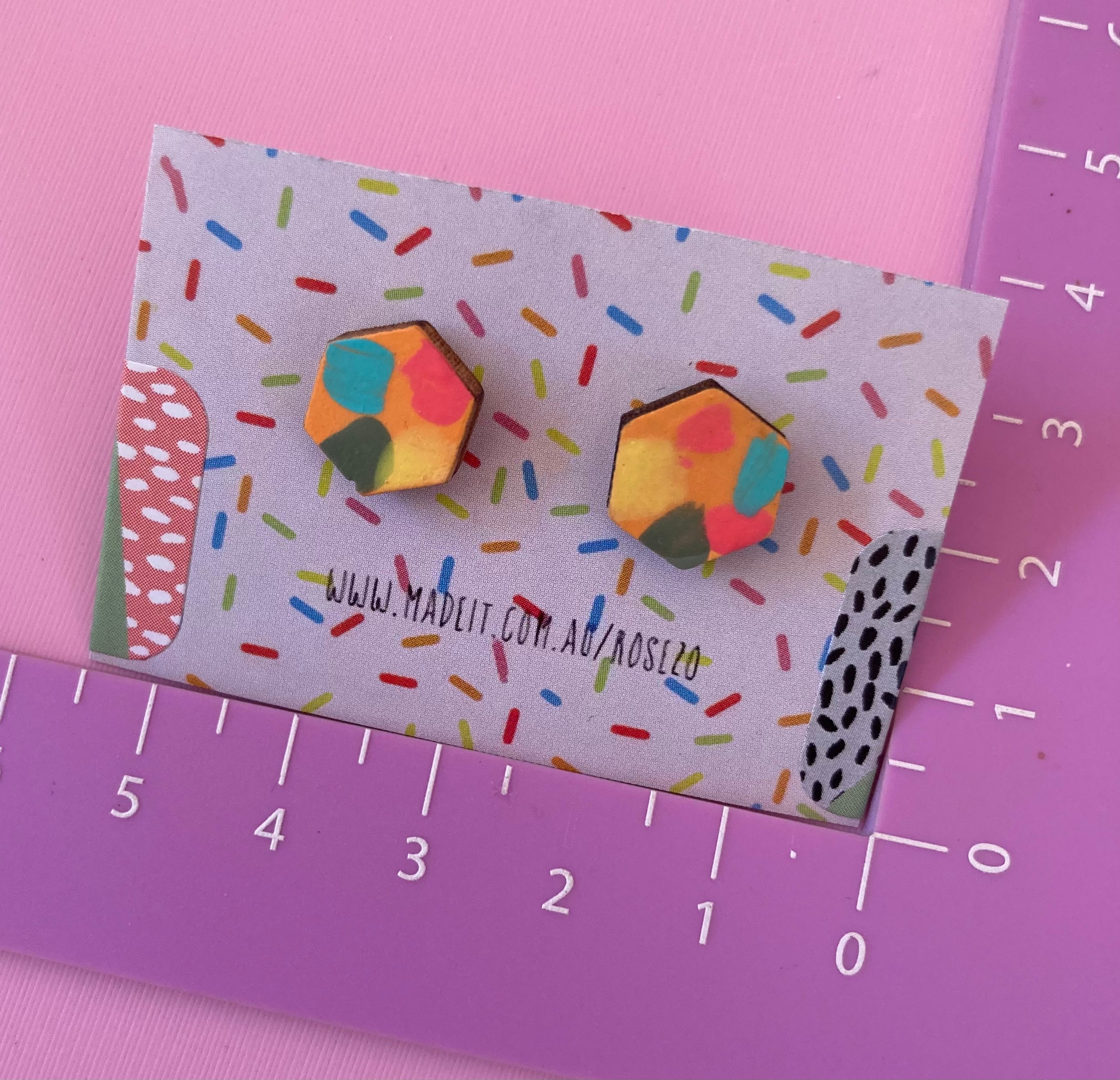 Hand painted hexagon studs