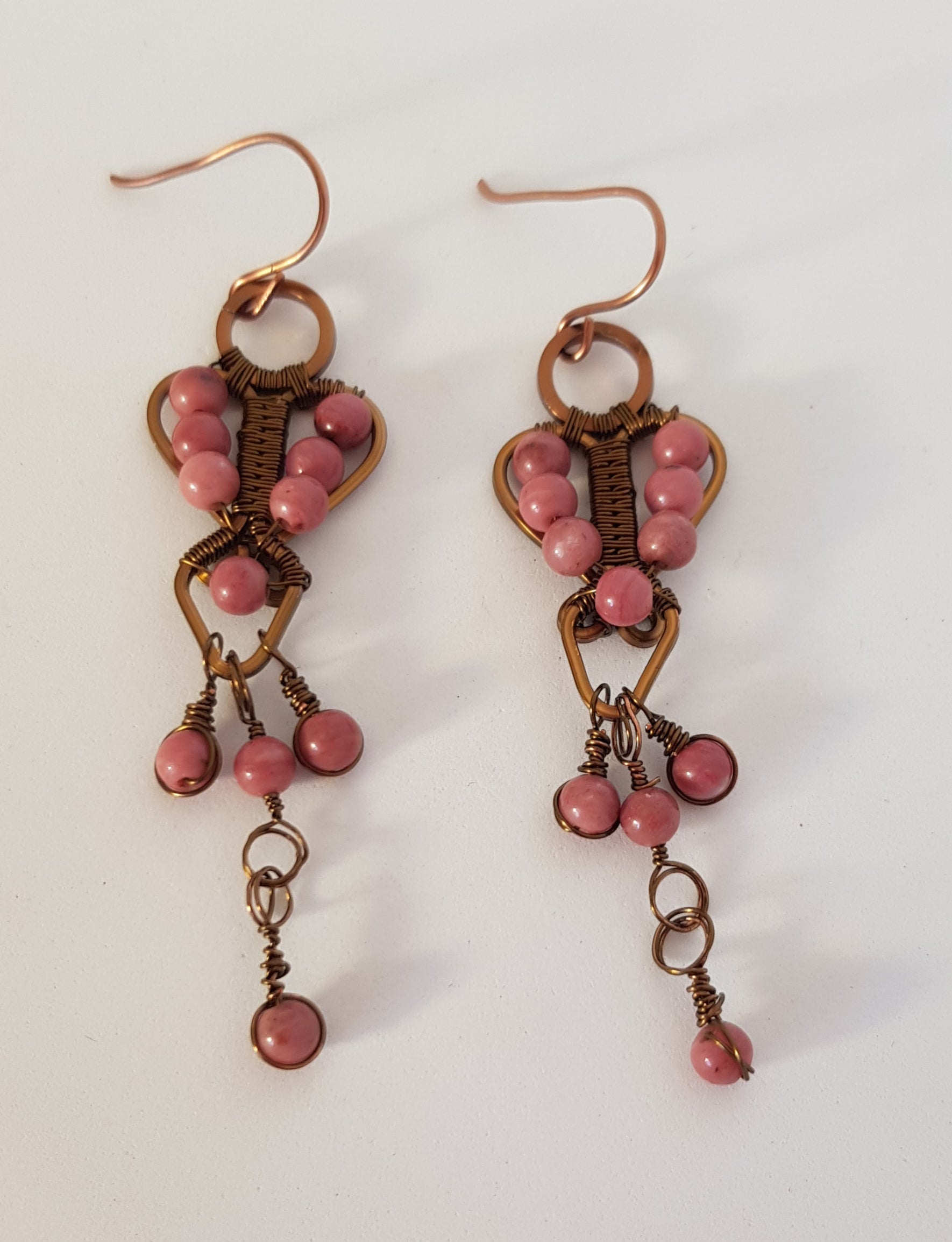 hanging hearts with Rhodonite bead earrings #671 AM/E