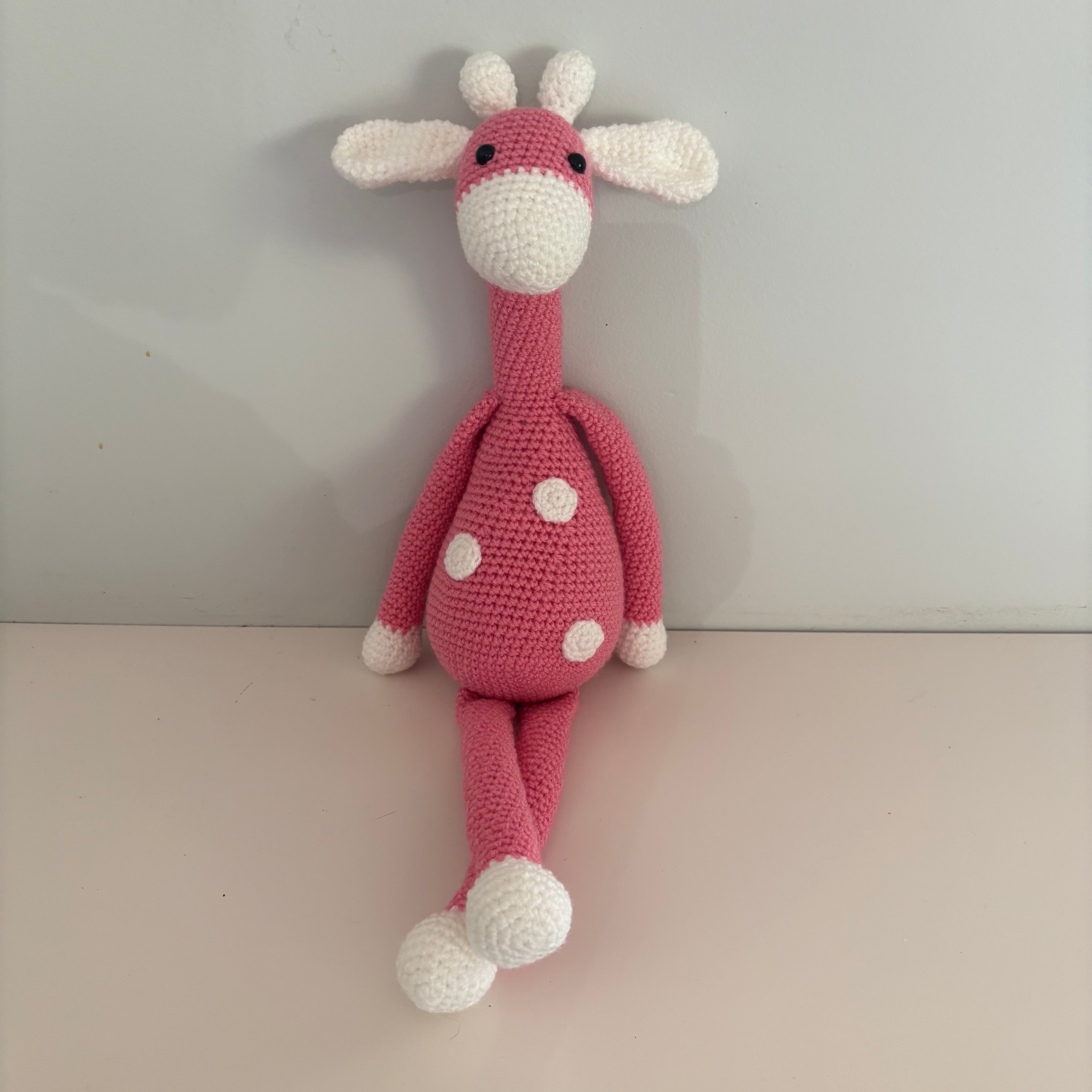 Long legged goofy giraffe crochet soft toy