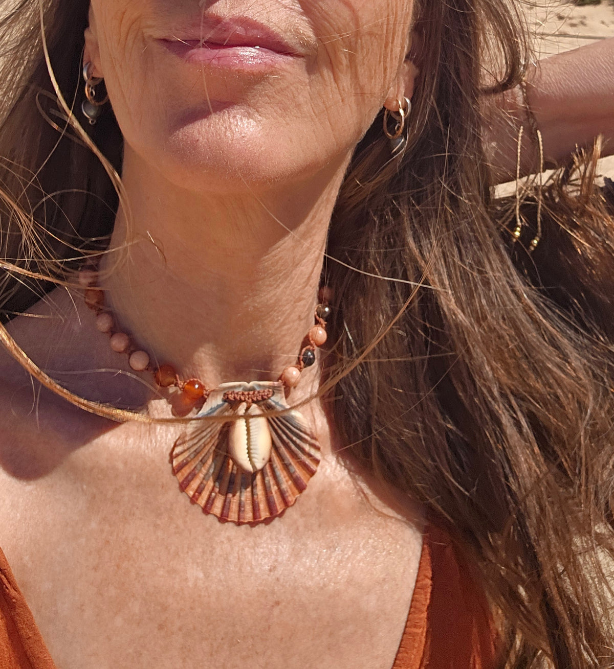 Mermaid Shell Necklace with Black Opal and Gemstones