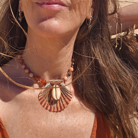Mermaid Shell Necklace with Black Opal and Gemstones