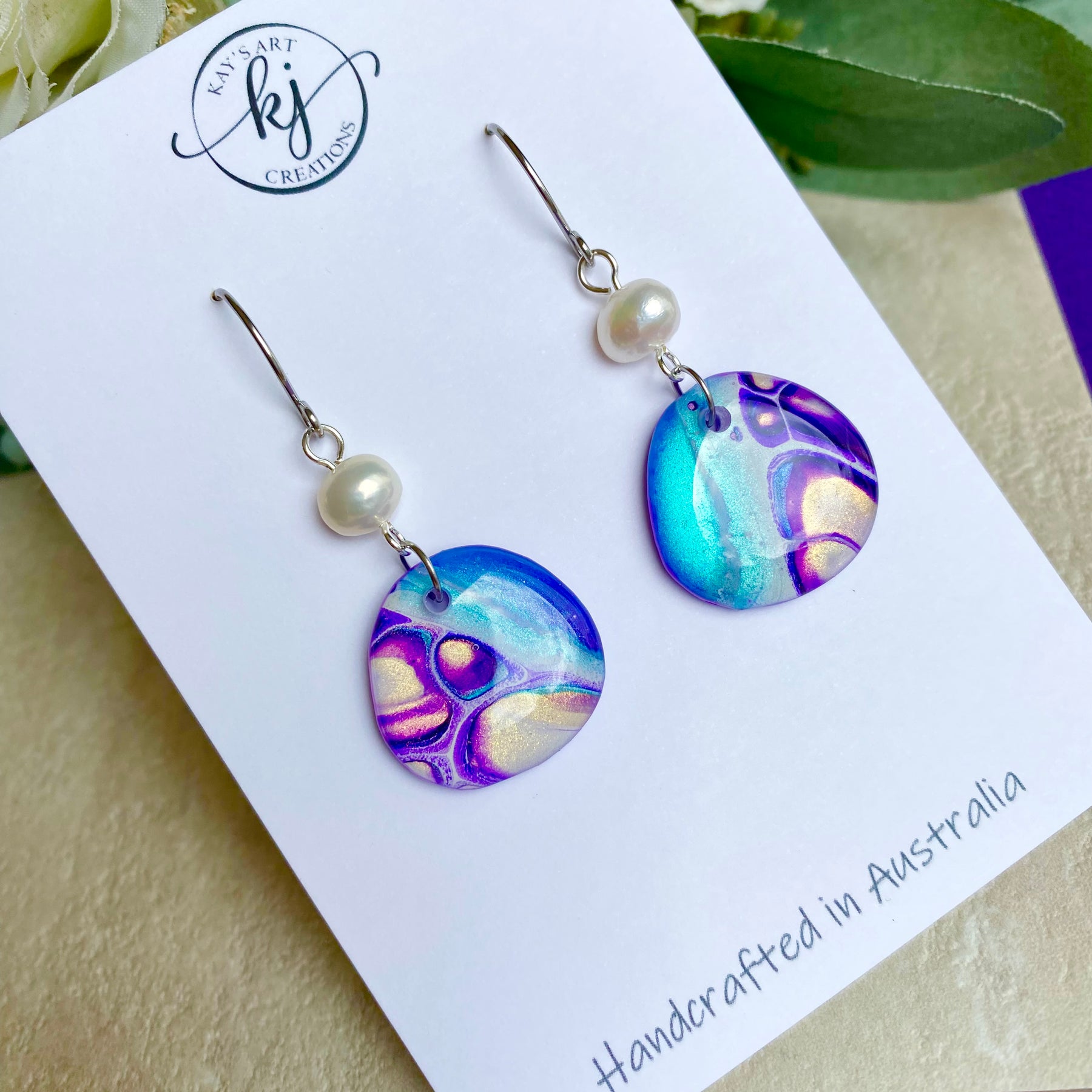 Freshwater Pearls and Original Art Earrings