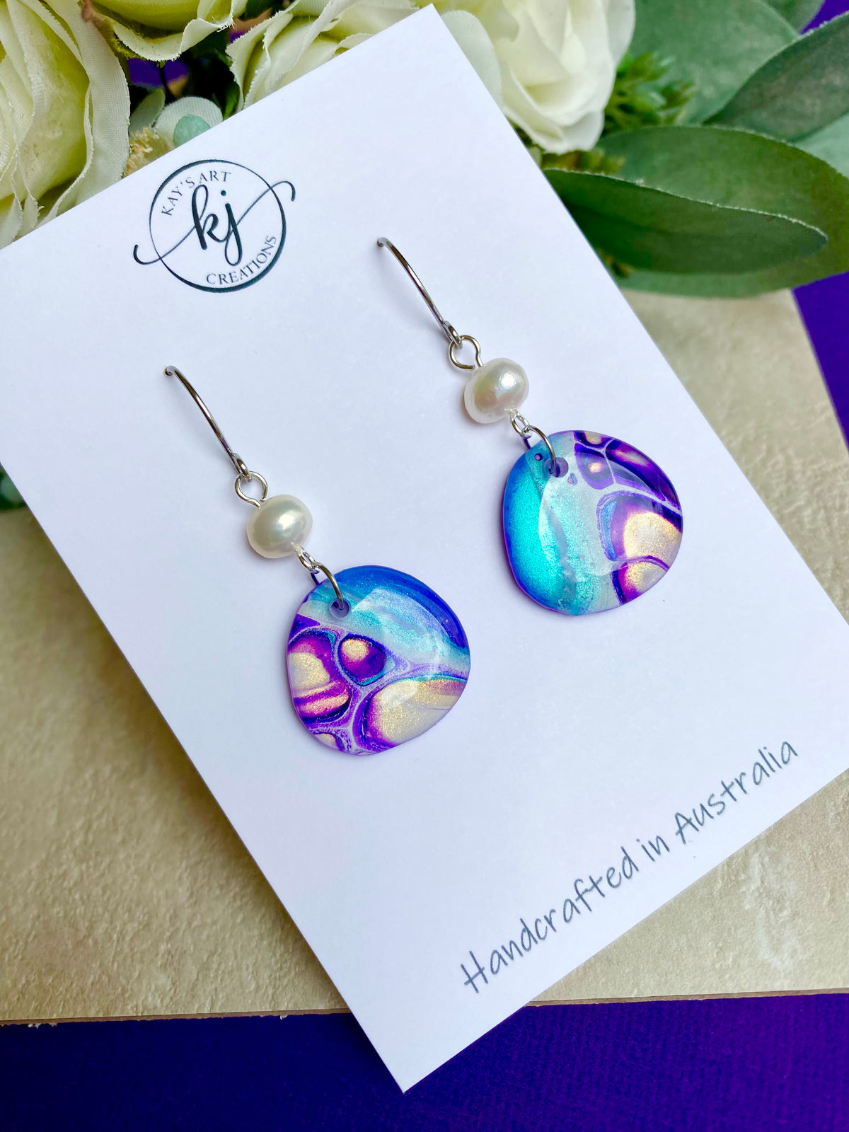 Freshwater Pearls and Original Art Earrings