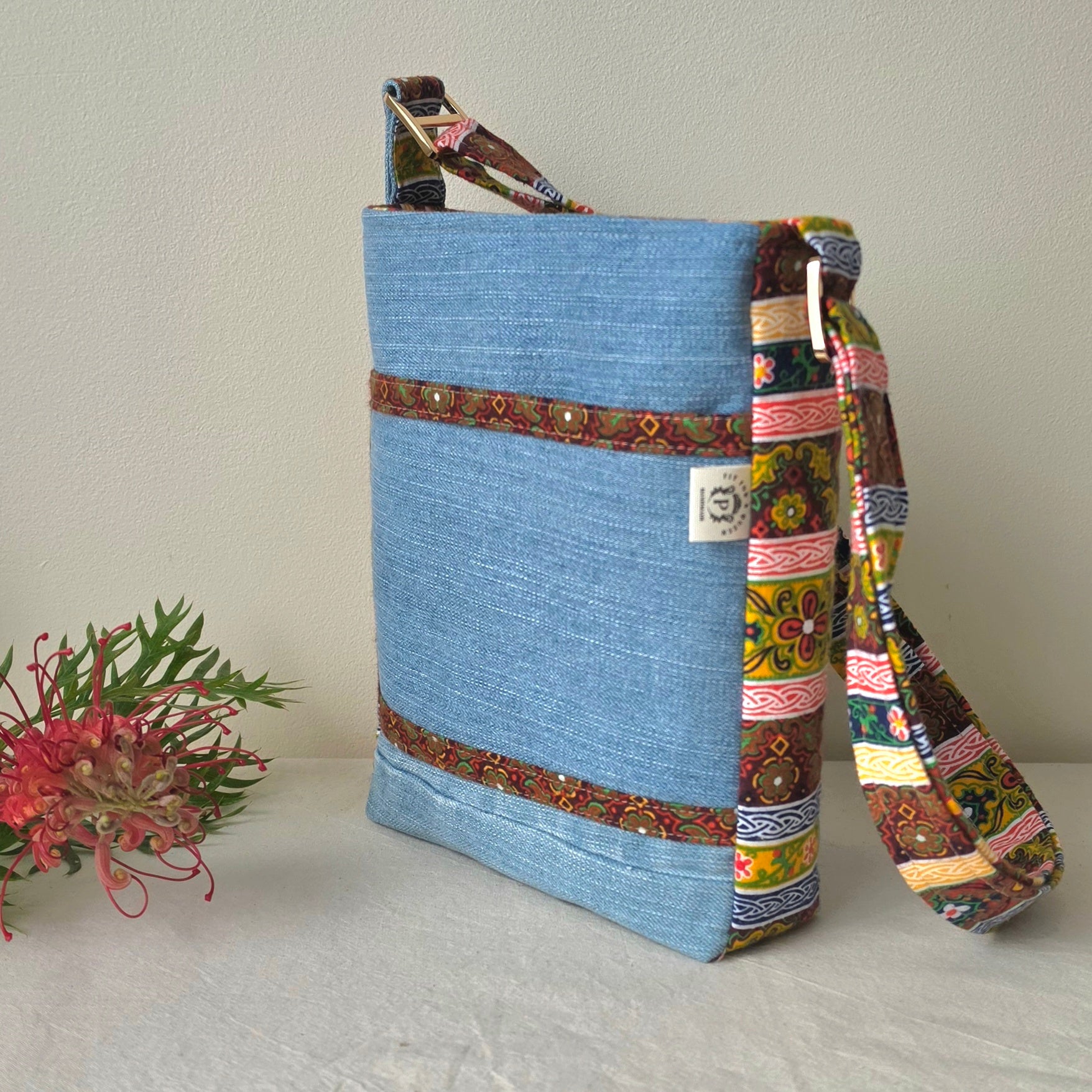 Upcycled Crossbody Denim Jeans bag made with 100% Pre-loved fabrics