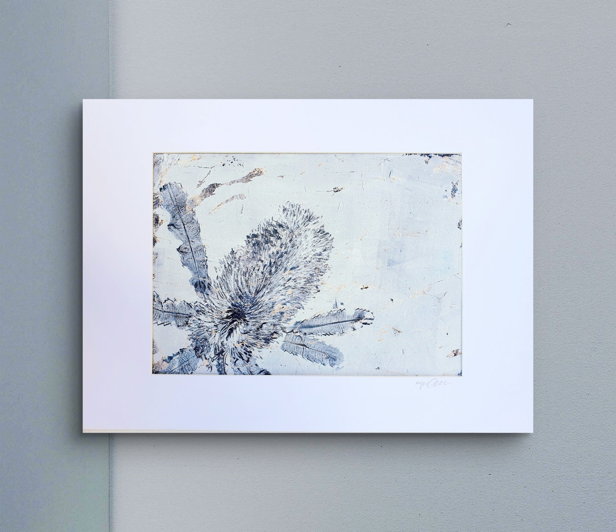 Banksia White and Blue, 3 | Acrylic monoprint on paper | Original artwork | A4