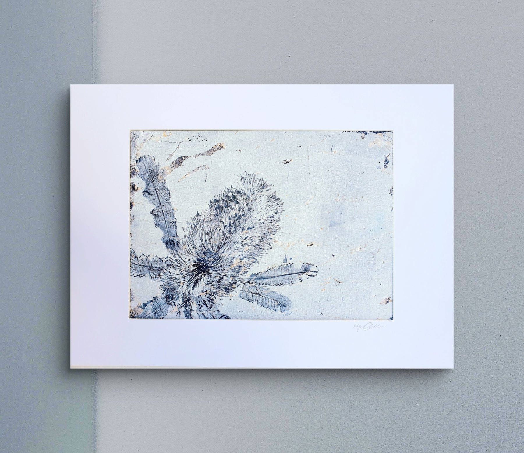 Banksia White and Blue, 3 | Acrylic monoprint on paper | Original artwork | A4