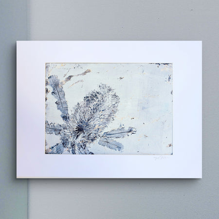 Banksia White and Blue, 3 | Acrylic monoprint on paper | Original artwork | A4