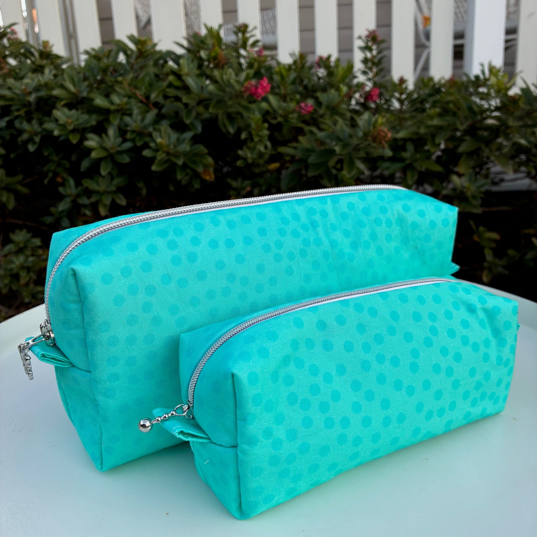 Bilby Pouch - Small Aqua Spots lined with Spring Bloom (Wonderland Design Co)