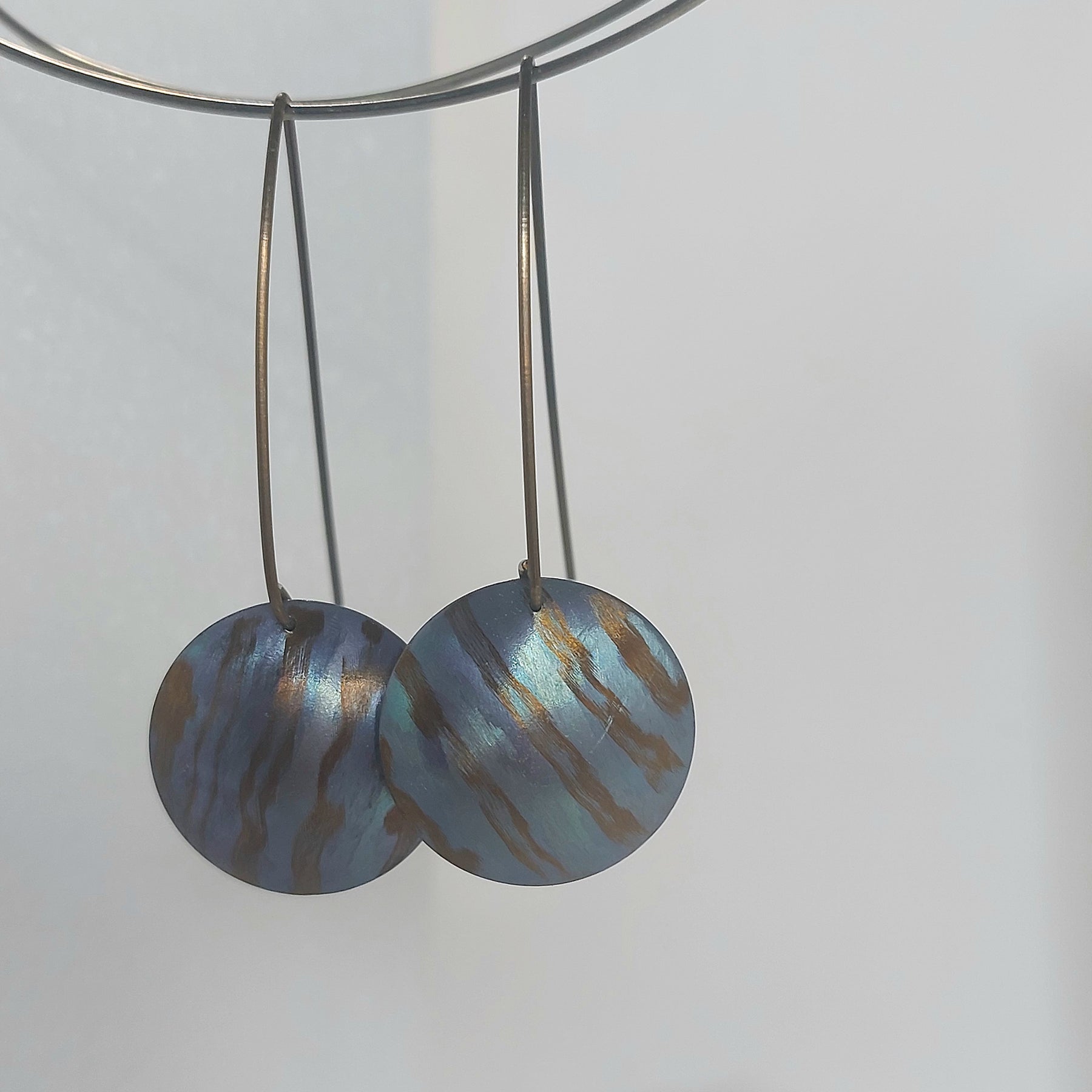 Titanium Domed Disc Dangles- Teal and Bronze