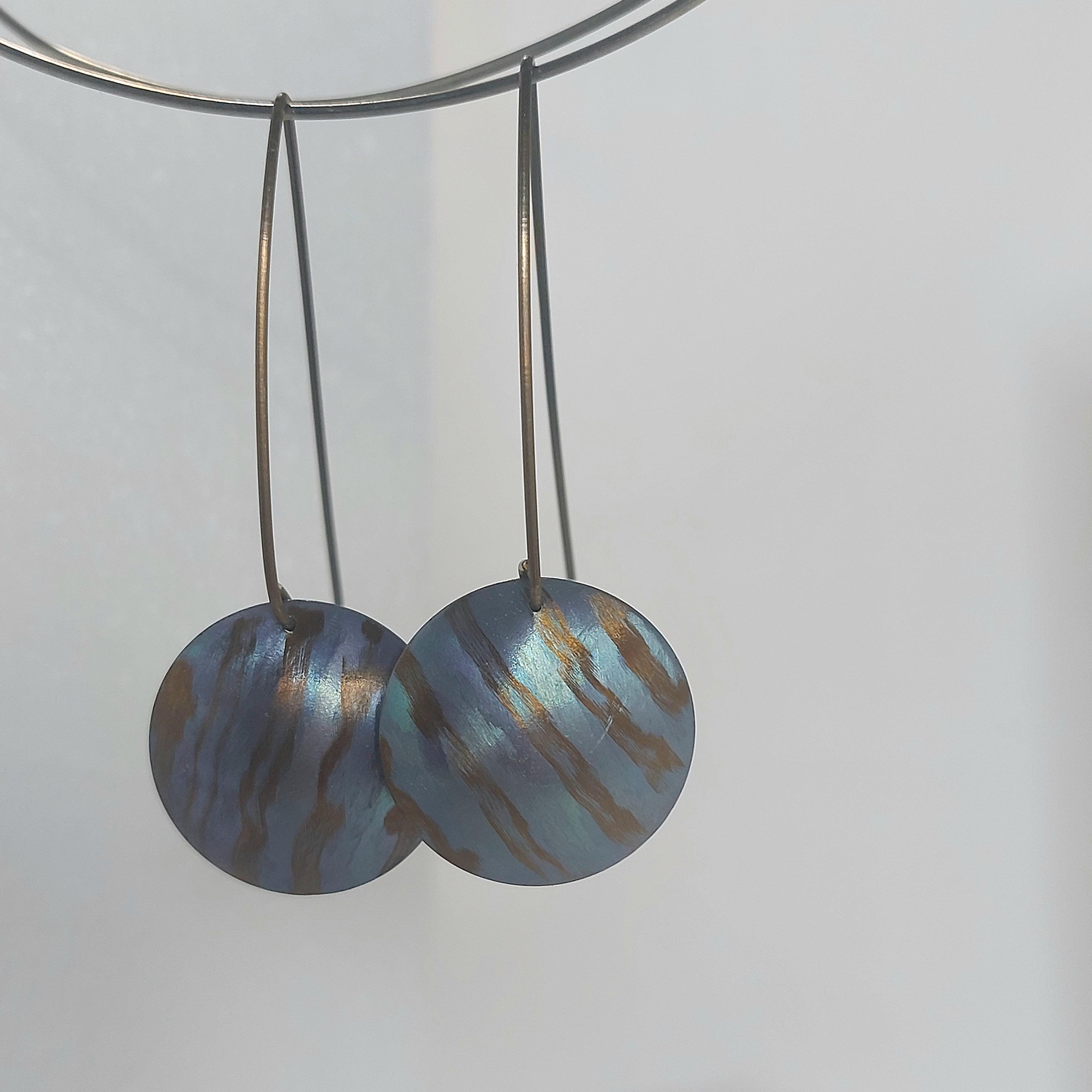 Titanium Domed Disc Dangles- Teal and Bronze